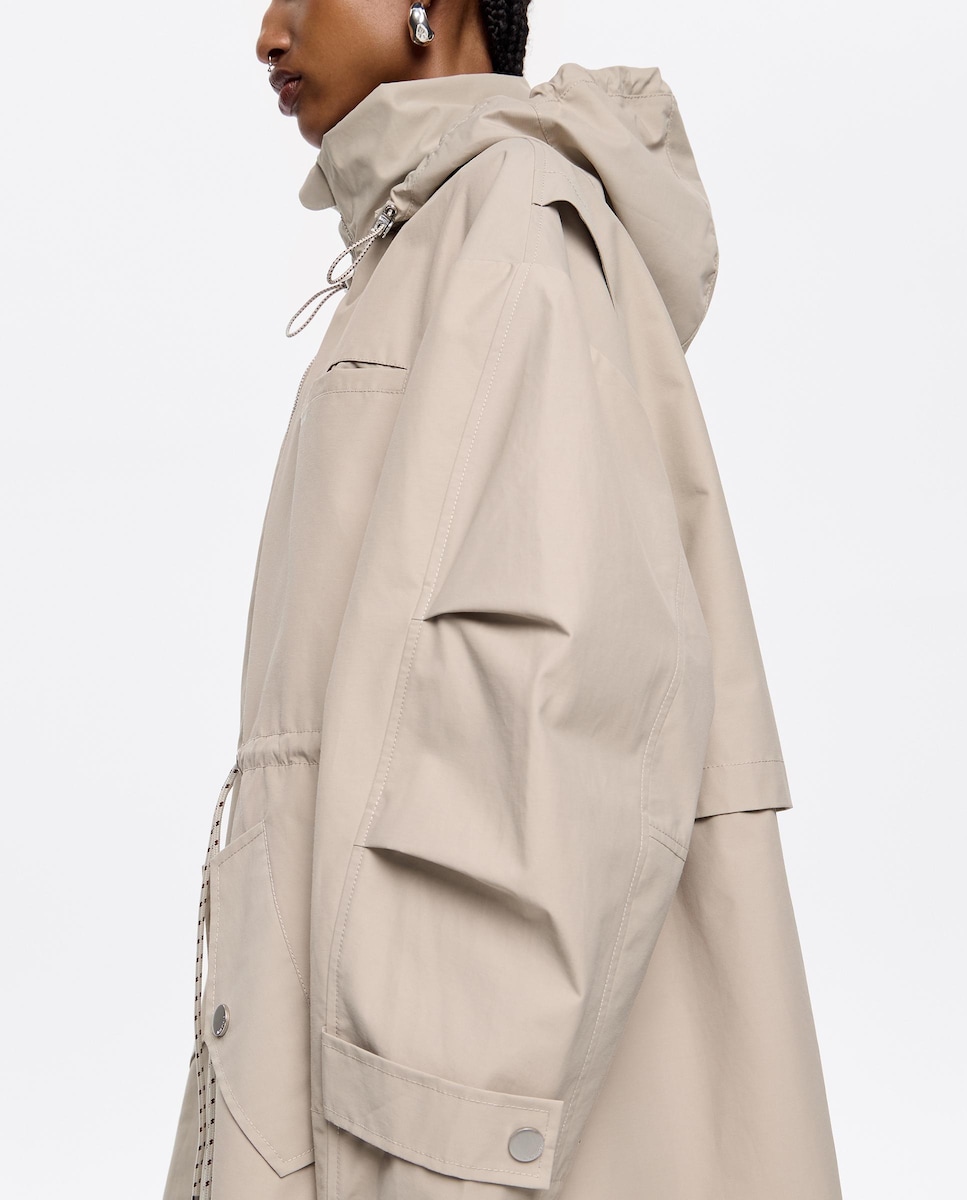Gabardine Linha A com Capuz Cinzento-5