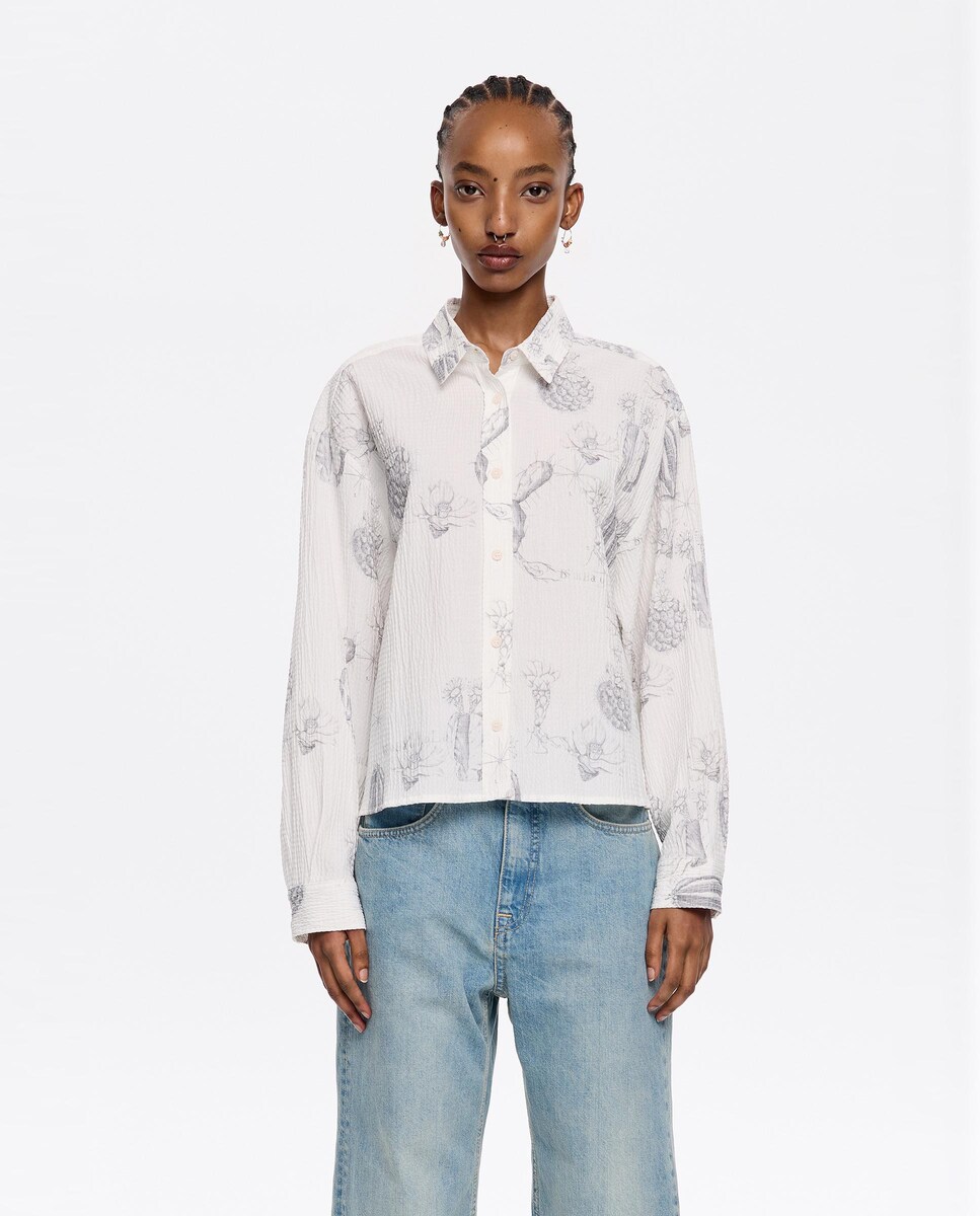Camisa Boxy com Estampado Branco-1