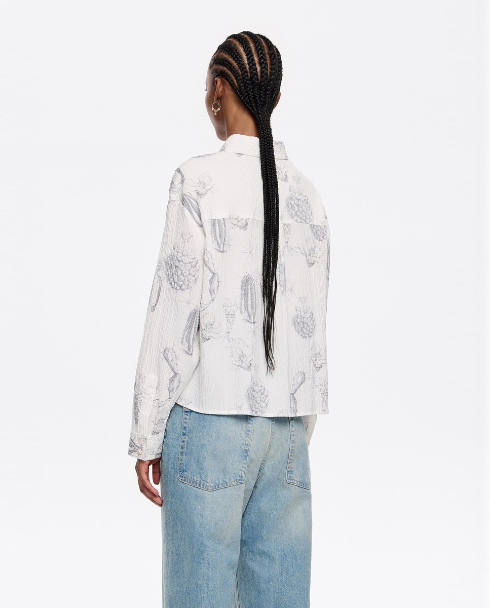 Camisa Boxy com Estampado Branco-3