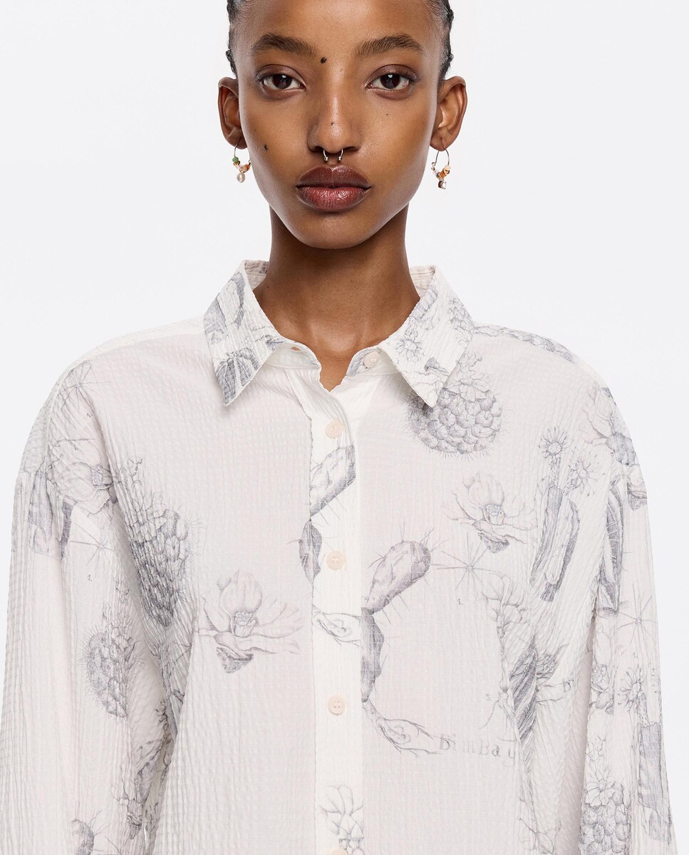 Camisa Boxy com Estampado Branco-4