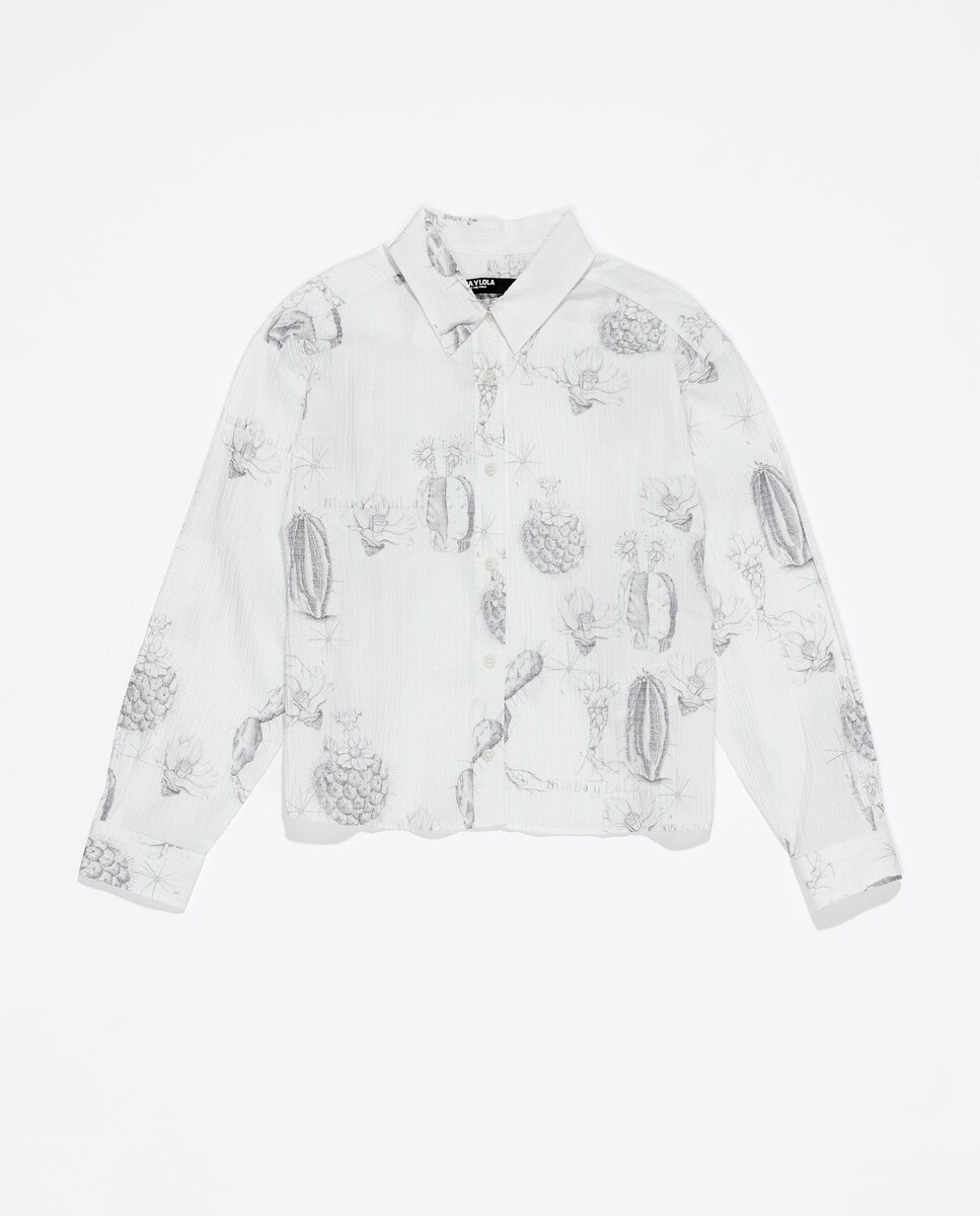 Camisa Boxy com Estampado Branco-5