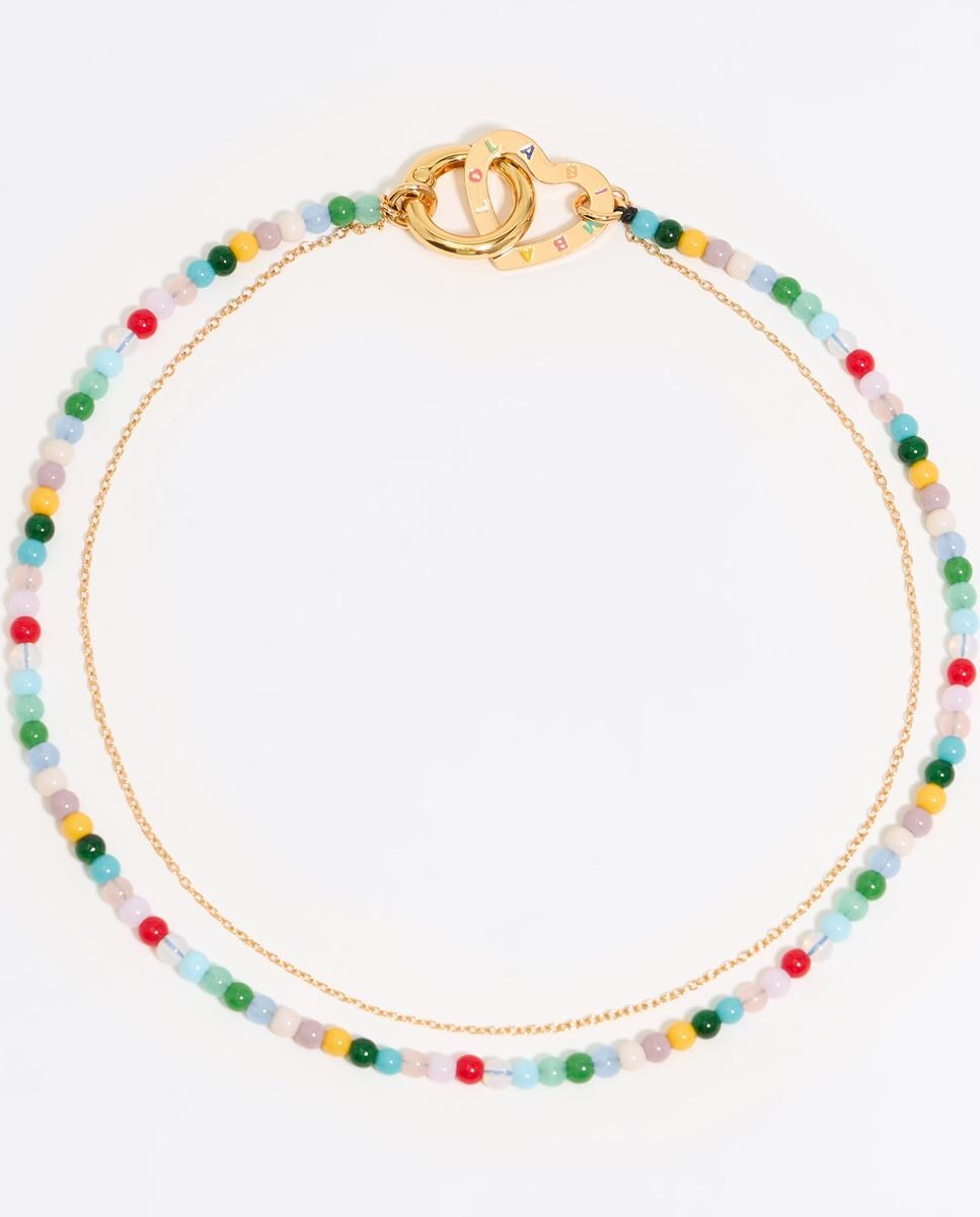Colar Duplo de Corrente Dourada em Pedras Multicolores Ouro-1