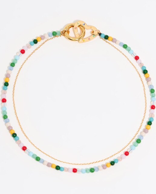 Imagem 0 de Colar Duplo de Corrente Dourada em Pedras Multicolores