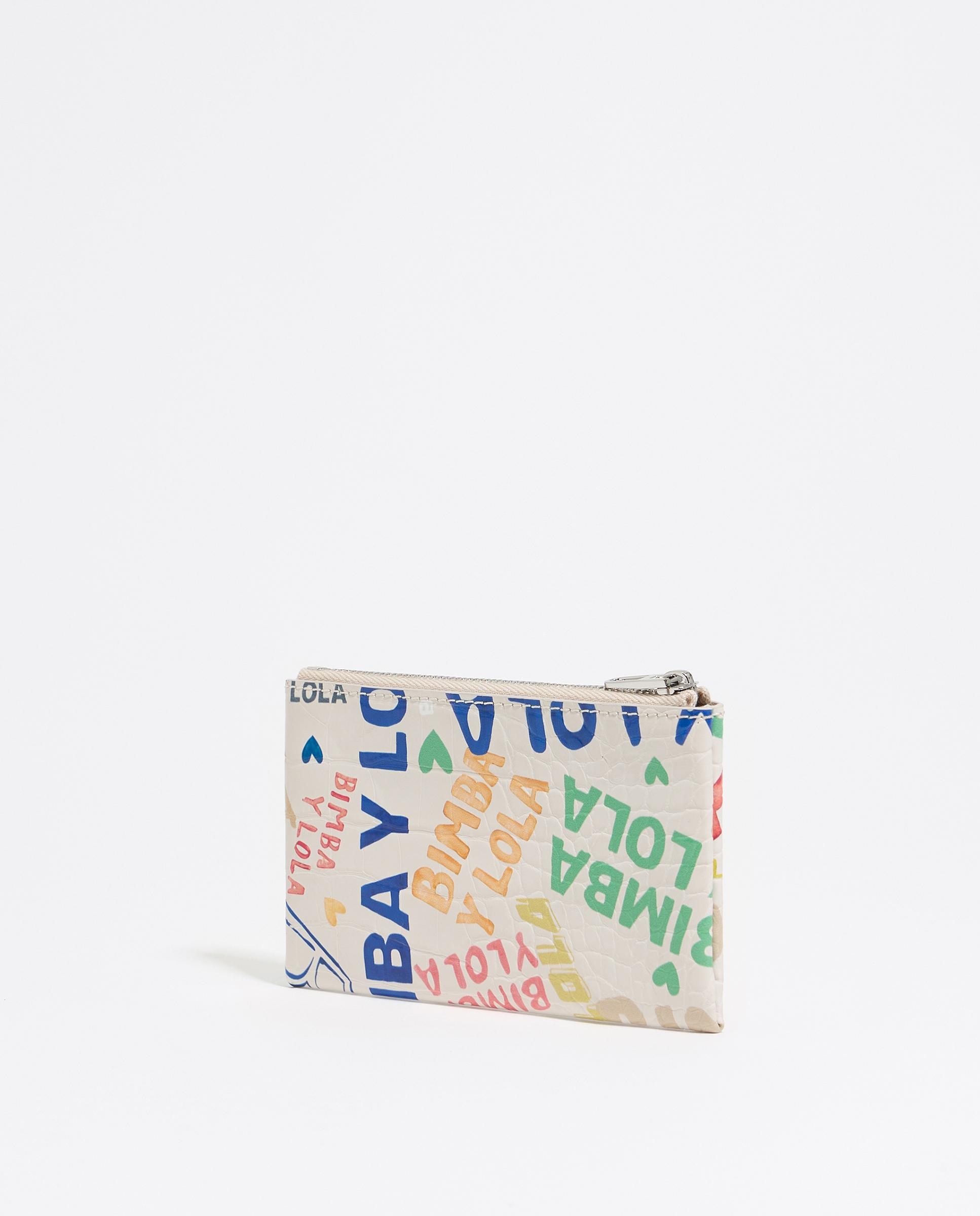 Porta-moedas Estampado com Logos Bege-4