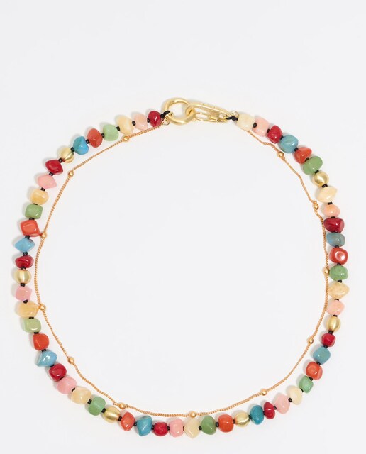 Imagem 0 de Colar com Pedras Multicolor e Corrente Dourada