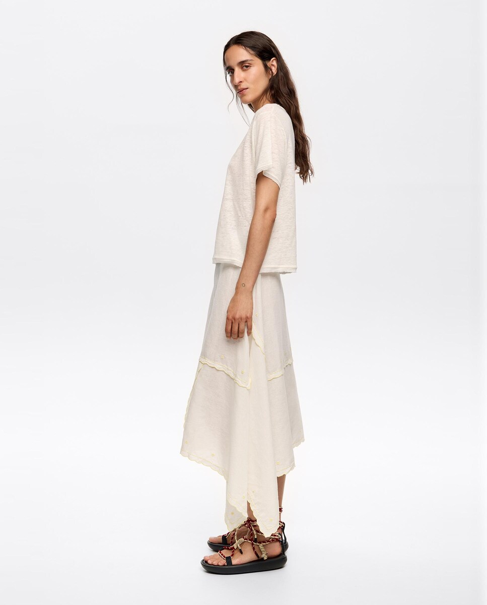 Saia Midi Irregular com Bordados Cru-2
