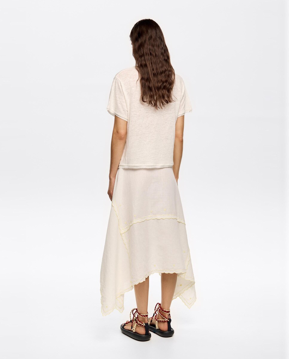 Saia Midi Irregular com Bordados Cru-3