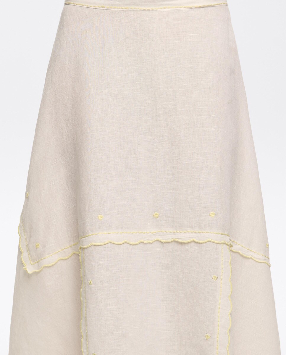 Saia Midi Irregular com Bordados Cru-4
