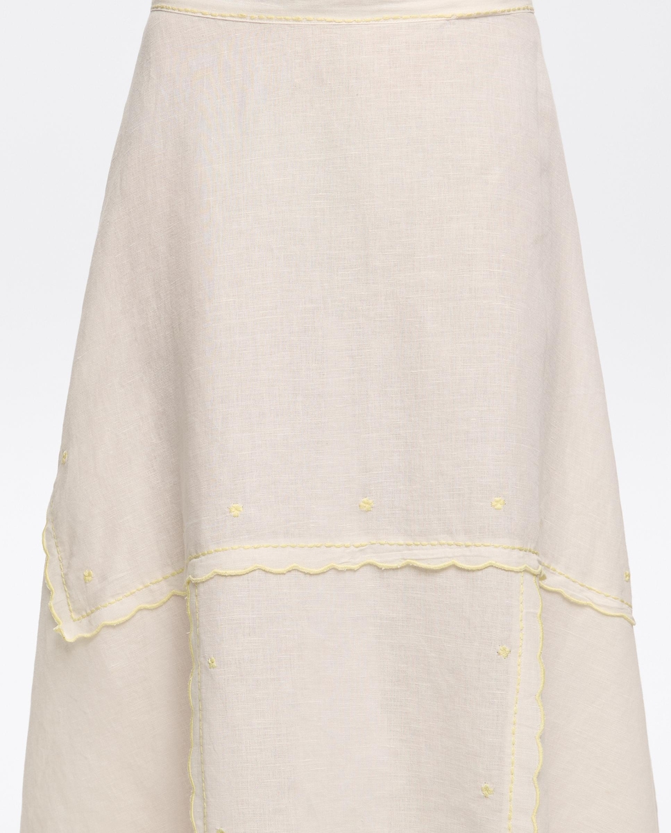 Saia Midi Irregular com Bordados Cru-4