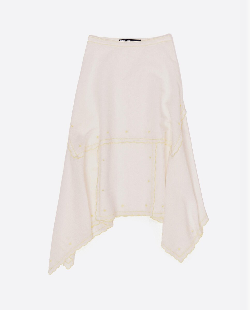 Saia Midi Irregular com Bordados Cru-5