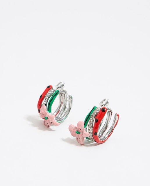Imagem 0 de Brincos de Argola com Flor Esmaltada em Rosa