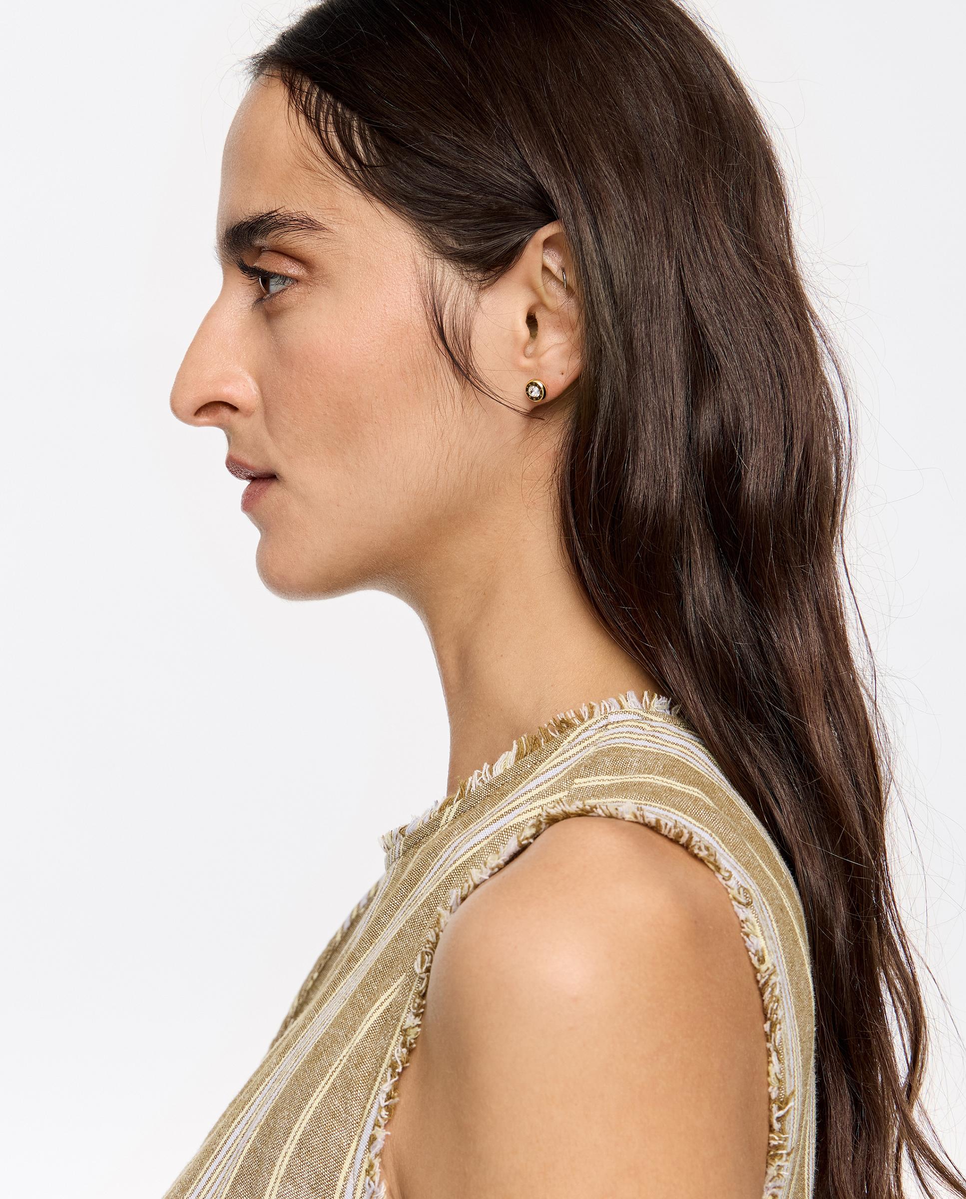 Brincos com Logo e Cristal Dourado-2