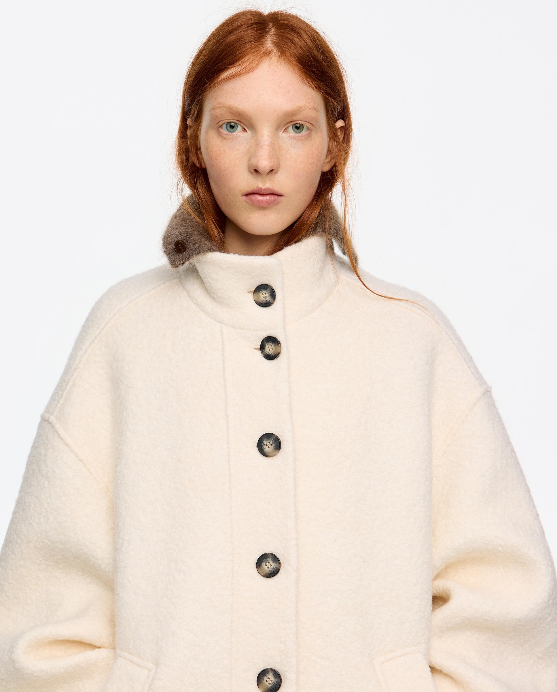 Sobretudo de Pano em Lã Bouclé Midi Cru-2