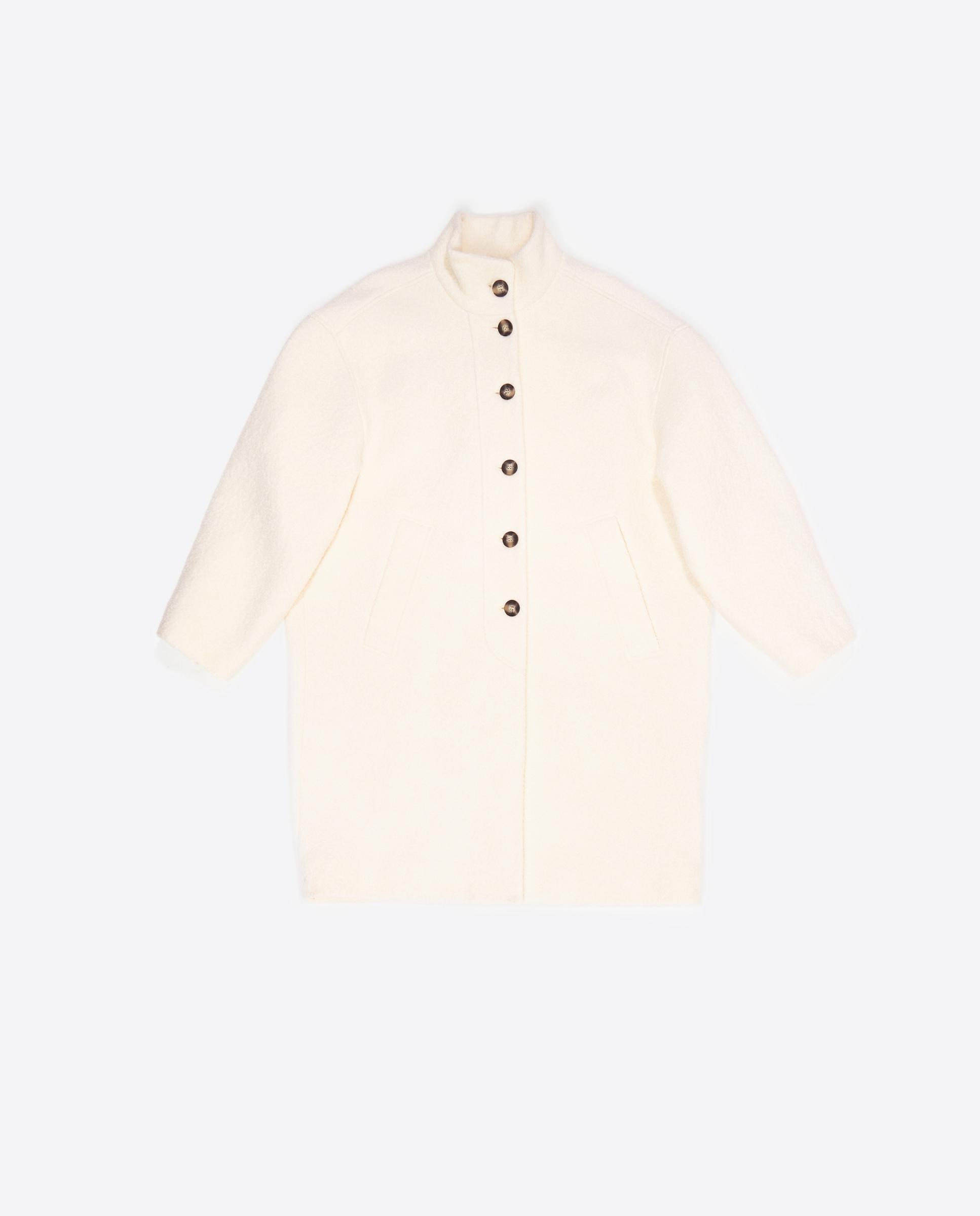 Sobretudo de Pano em Lã Bouclé Midi Cru-5