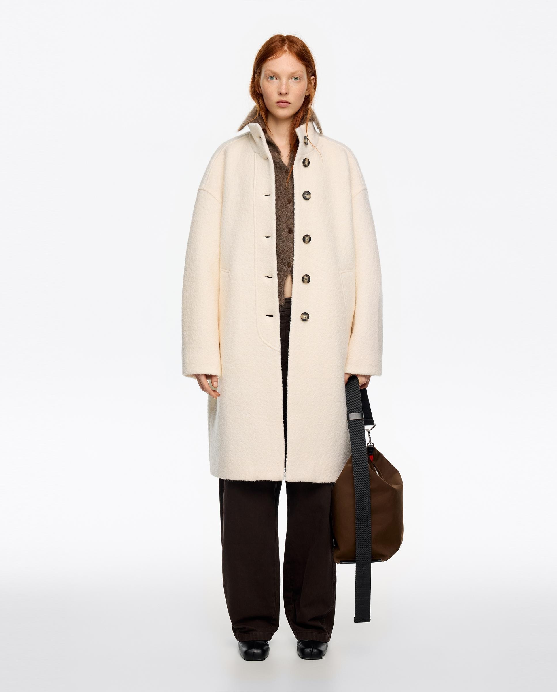 Sobretudo de Pano em Lã Bouclé Midi Cru-6