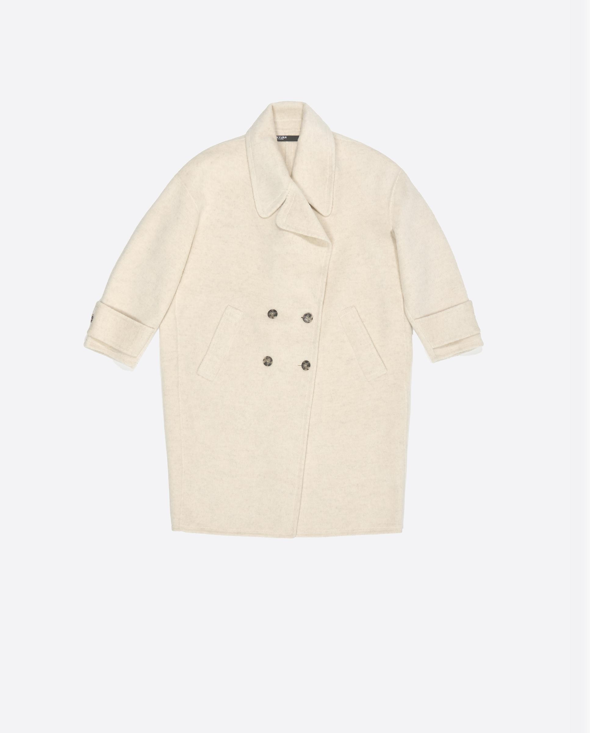 Sobretudo de Pano com Maxi Lapelas Dupla Face Marfim-7