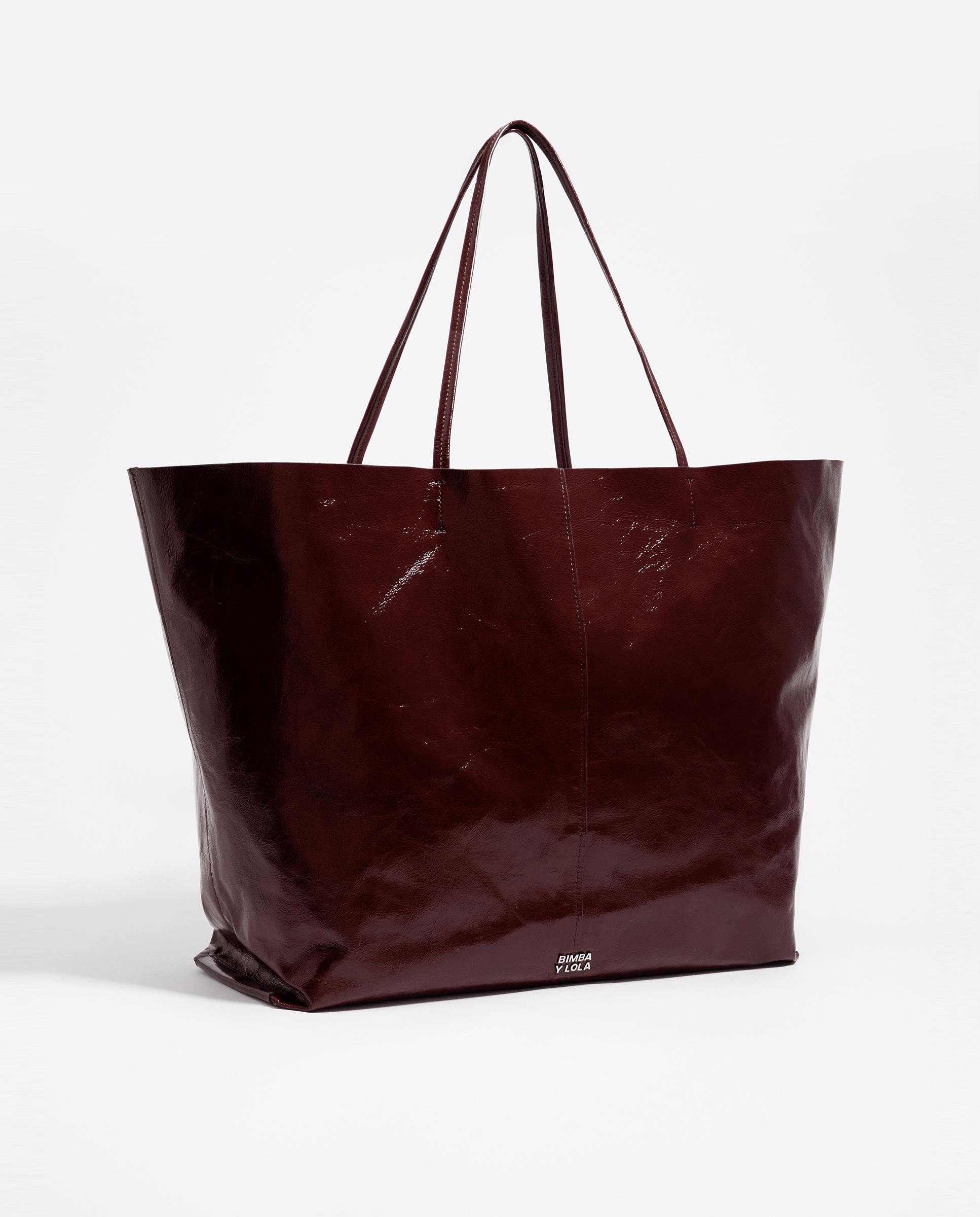 Mala de Ombro Shopper Maxi Pele Castanho-escuro-1