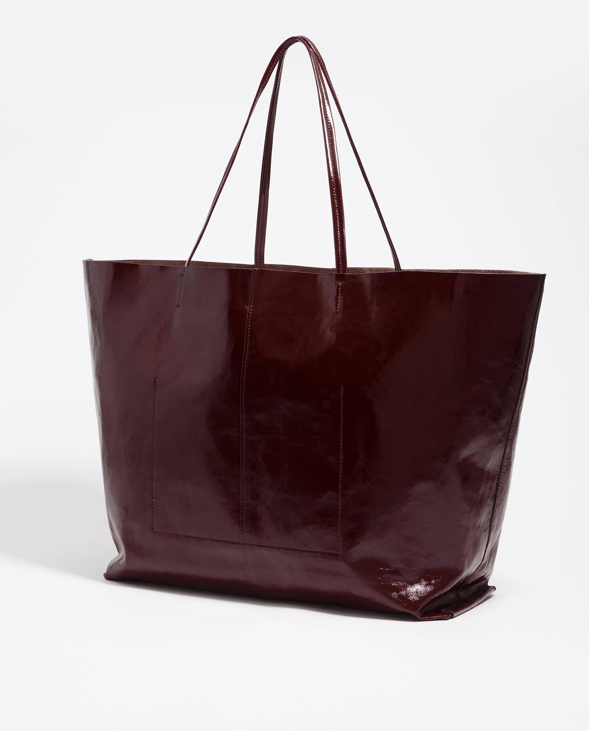 Mala de Ombro Shopper Maxi Pele Castanho-escuro-3