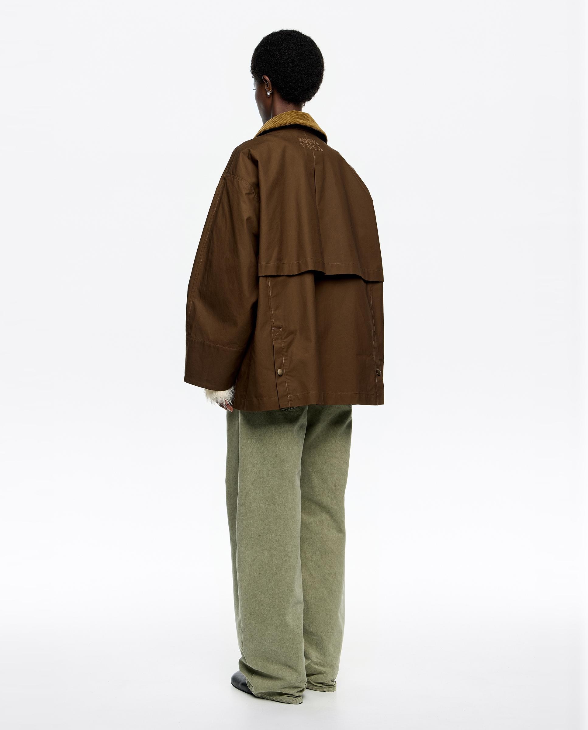 Gabardina Curta com Contrastes de Bombazina Verde-3