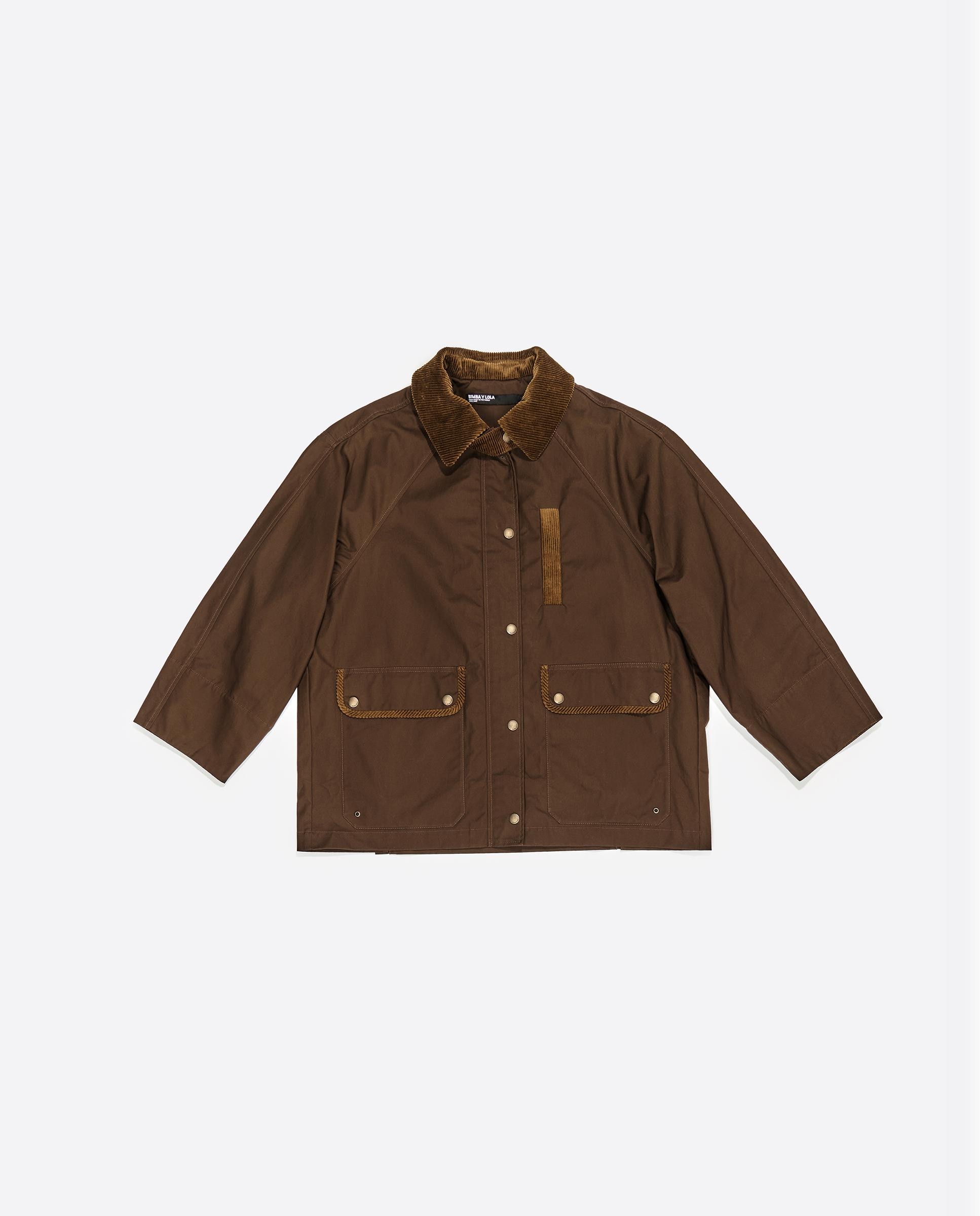 Gabardina Curta com Contrastes de Bombazina Verde-6