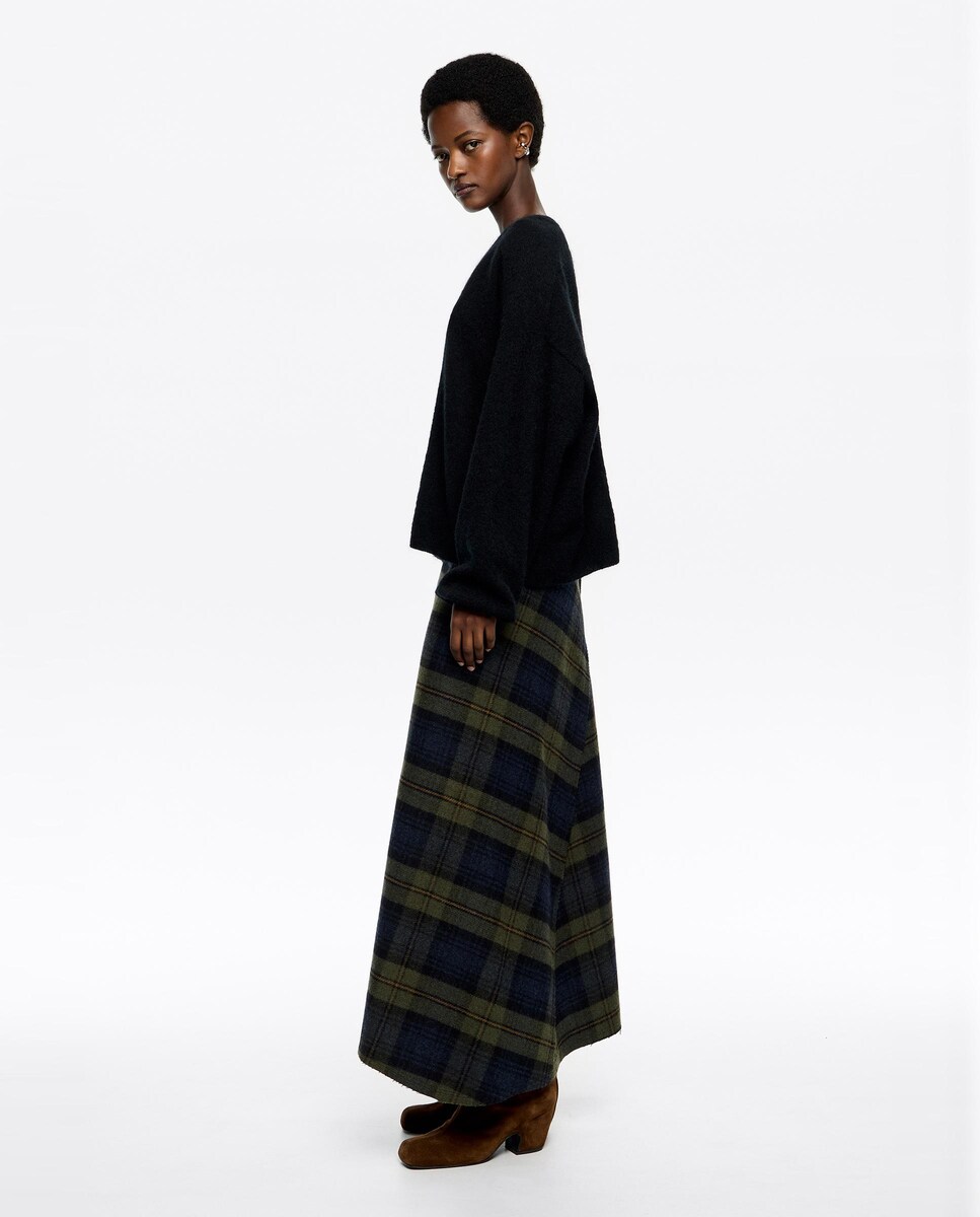 Saia Linha a em Lã Aos Quadrados Caqui-2