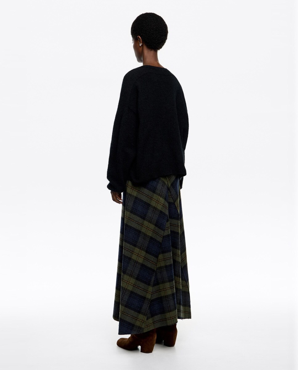 Saia Linha a em Lã Aos Quadrados Caqui-3