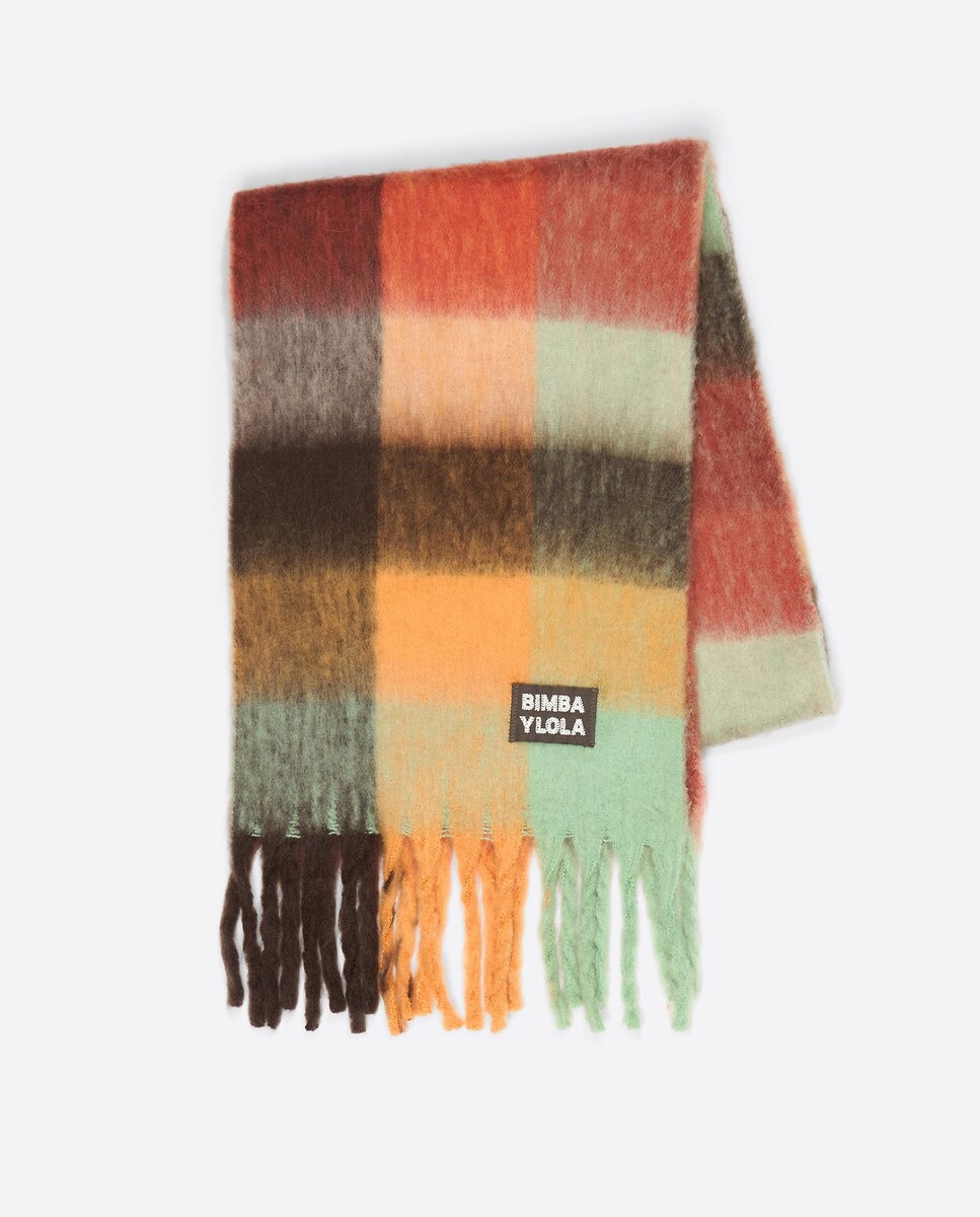 Cachecol Escovado Aos Quadrados Verde-1