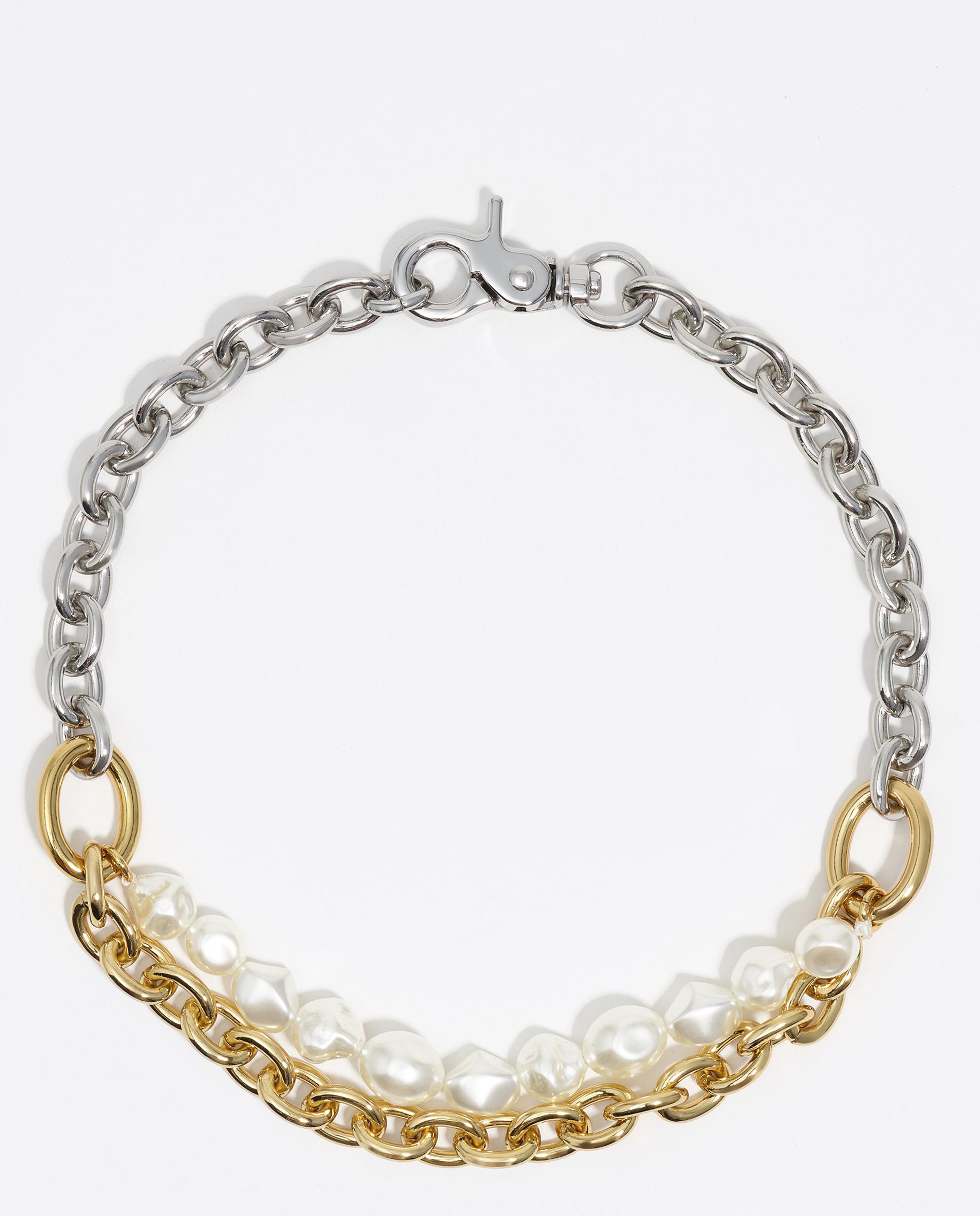 Colar Duplo com Corrente e Pérolas Bicolor Ouro-1