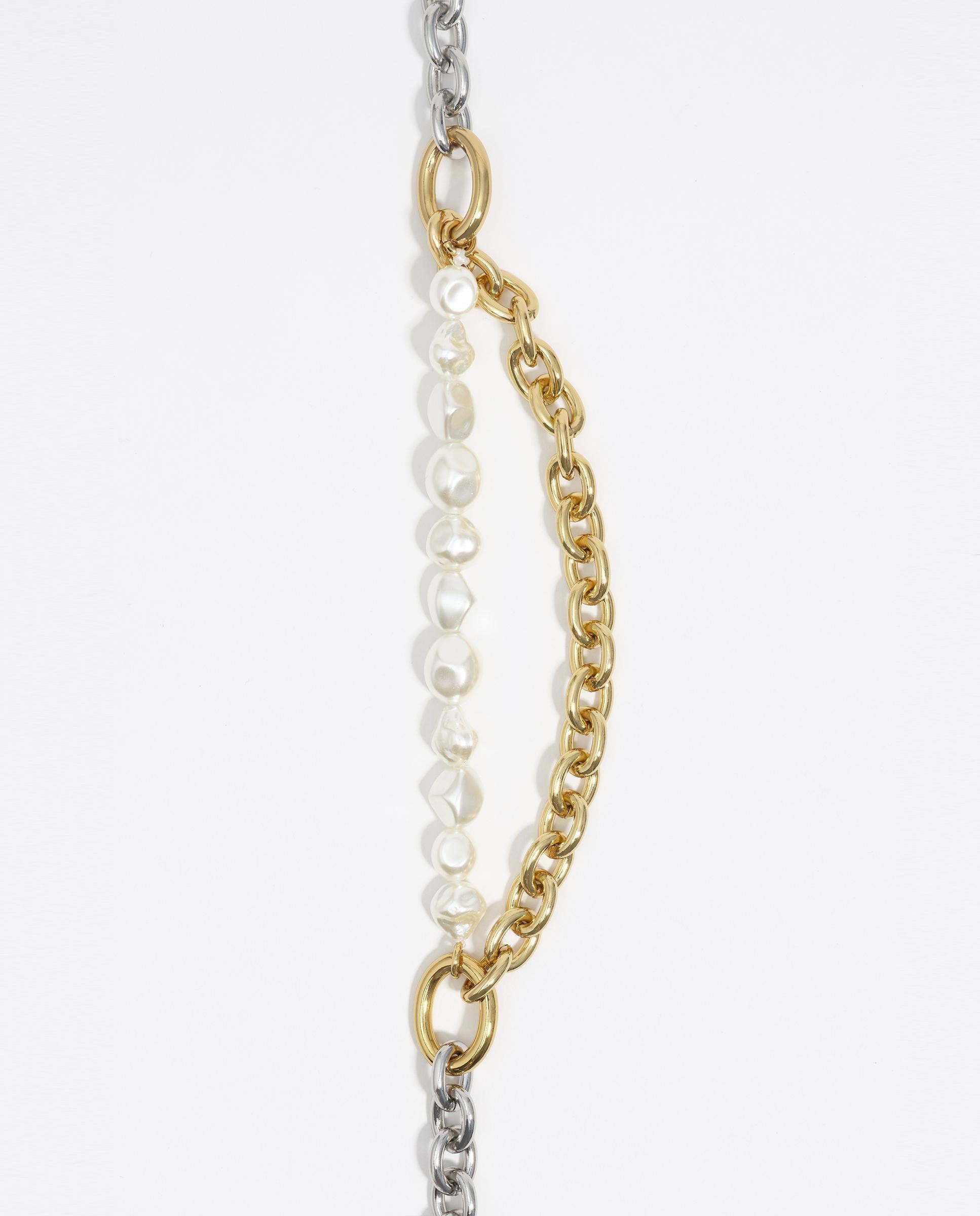 Colar Duplo com Corrente e Pérolas Bicolor Ouro-2