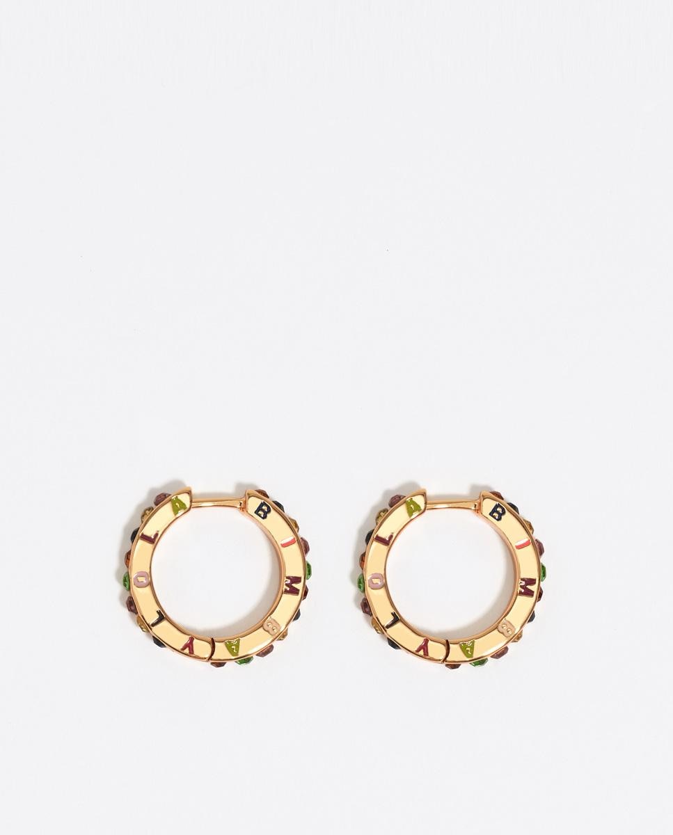 Brincos de Aro com Logo e Cristais Multicoloridos Dourado-1