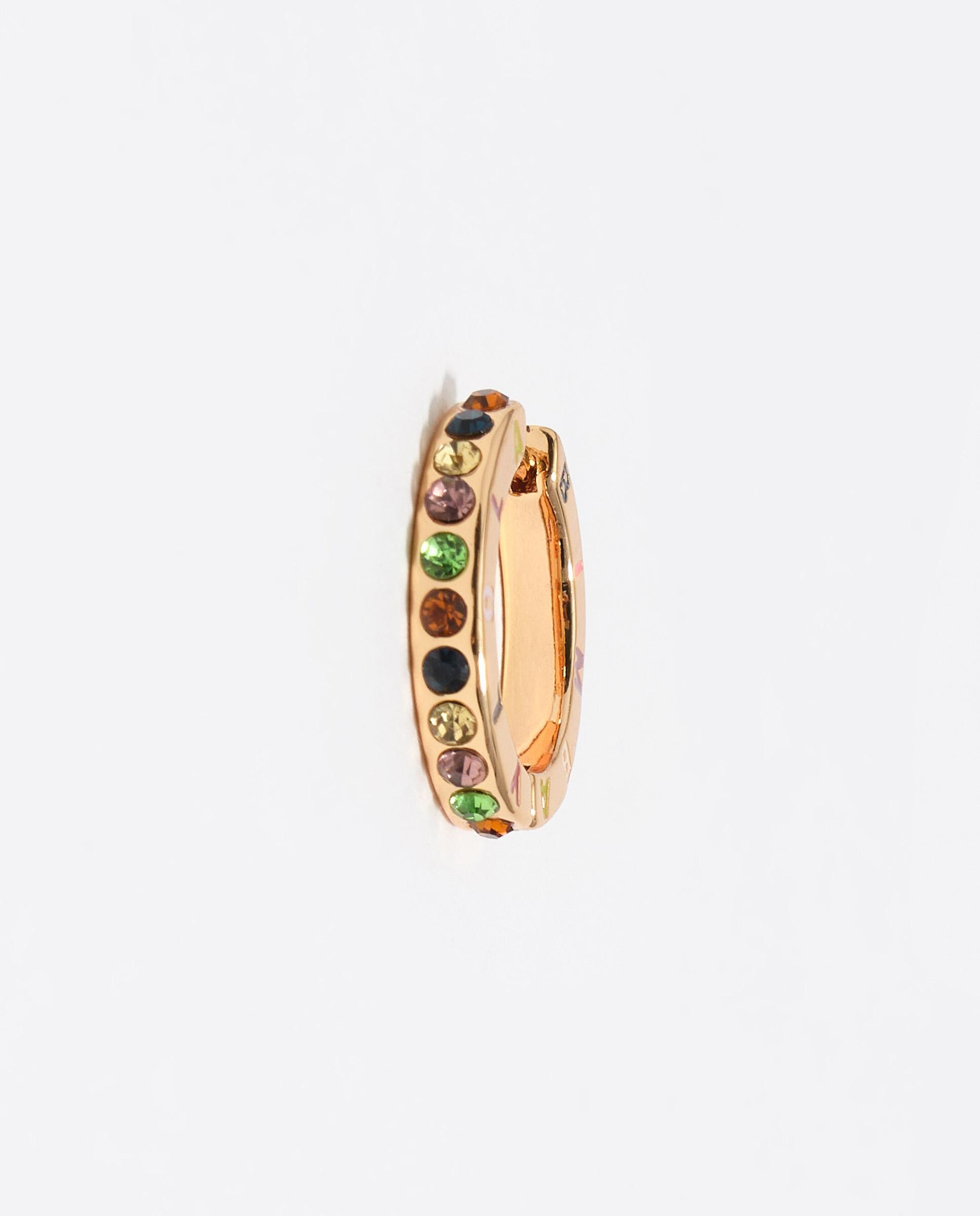 Brincos de Aro com Logo e Cristais Multicoloridos Dourado-2