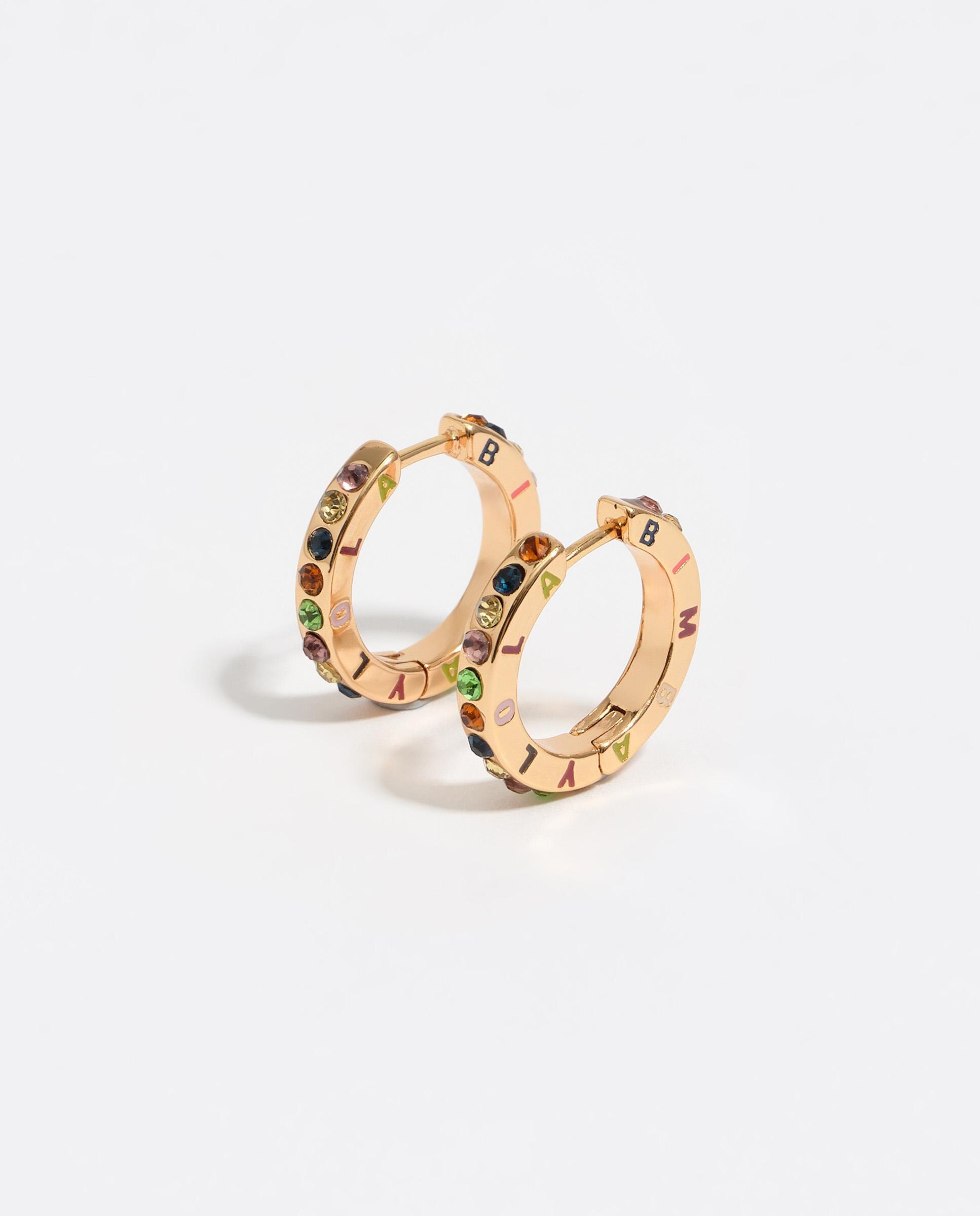 Brincos de Aro com Logo e Cristais Multicoloridos Dourado-3