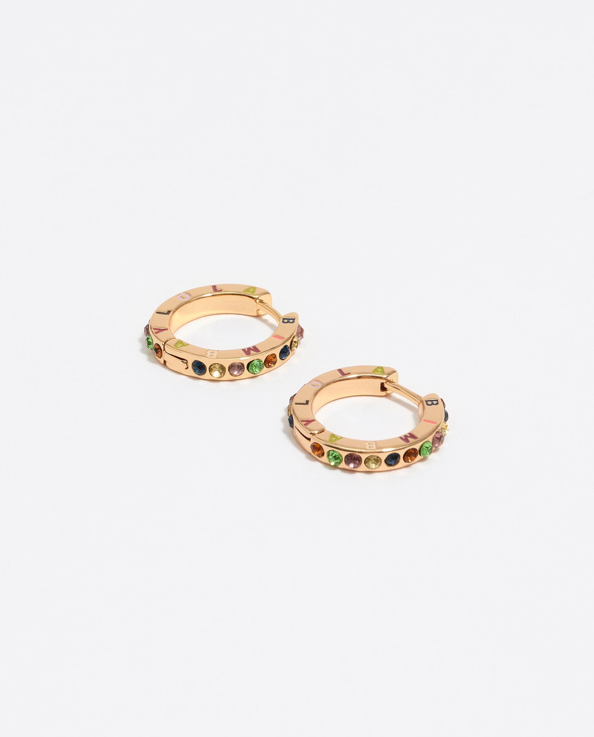 Brincos de Aro com Logo e Cristais Multicoloridos Dourado-4