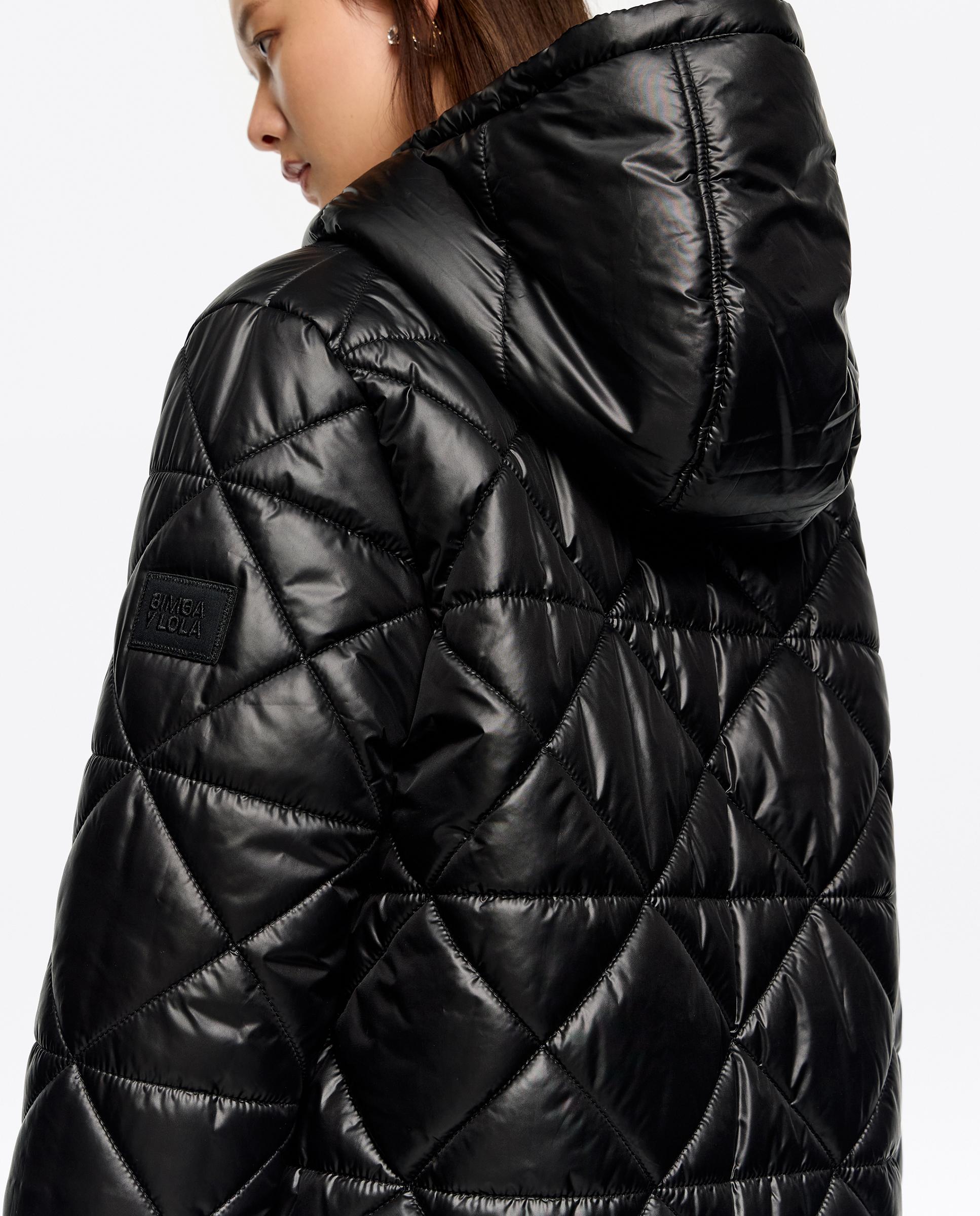 Blusão Acolchoado com Capuz em Corte a Direito Preto-5