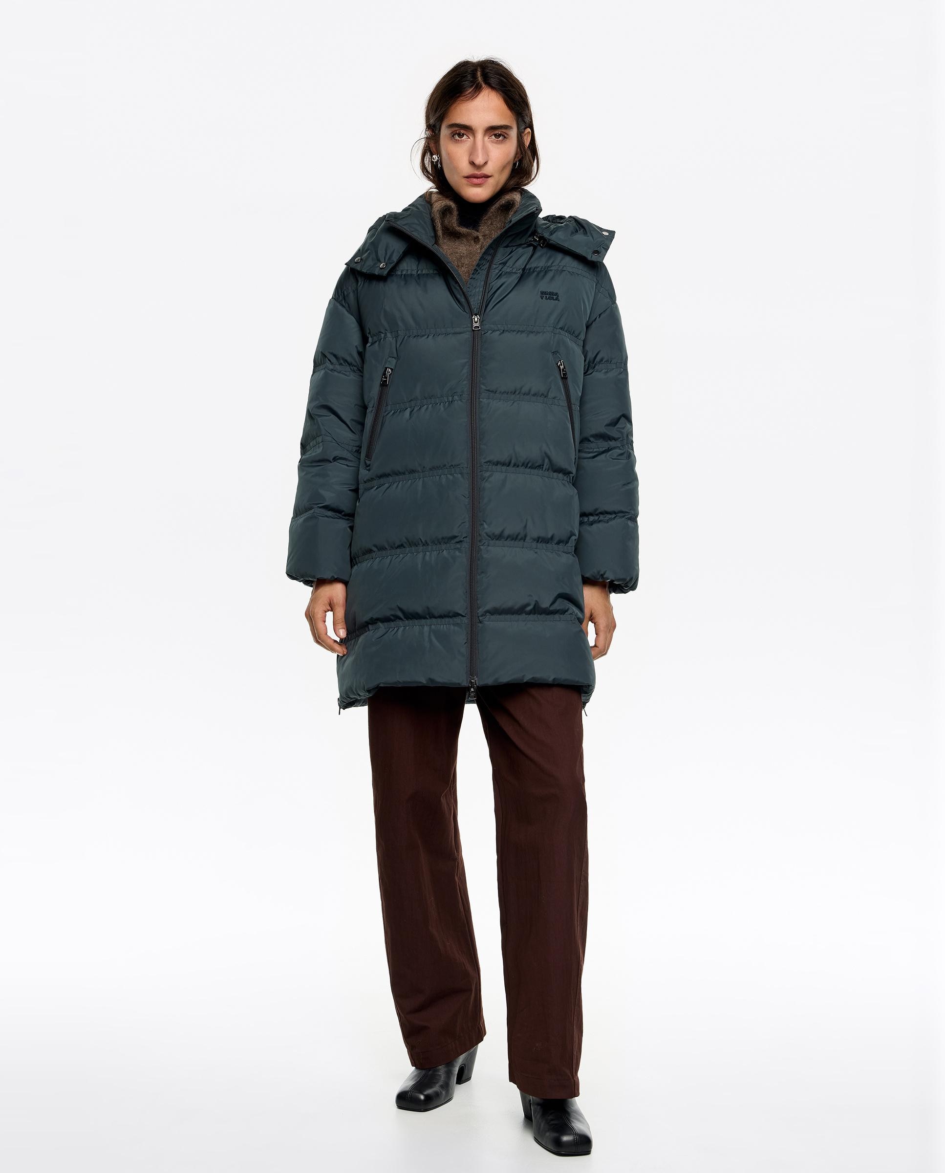 Blusão Acolchoado em Pena Linha a com Capuz Desmontável Azul-escuro-1