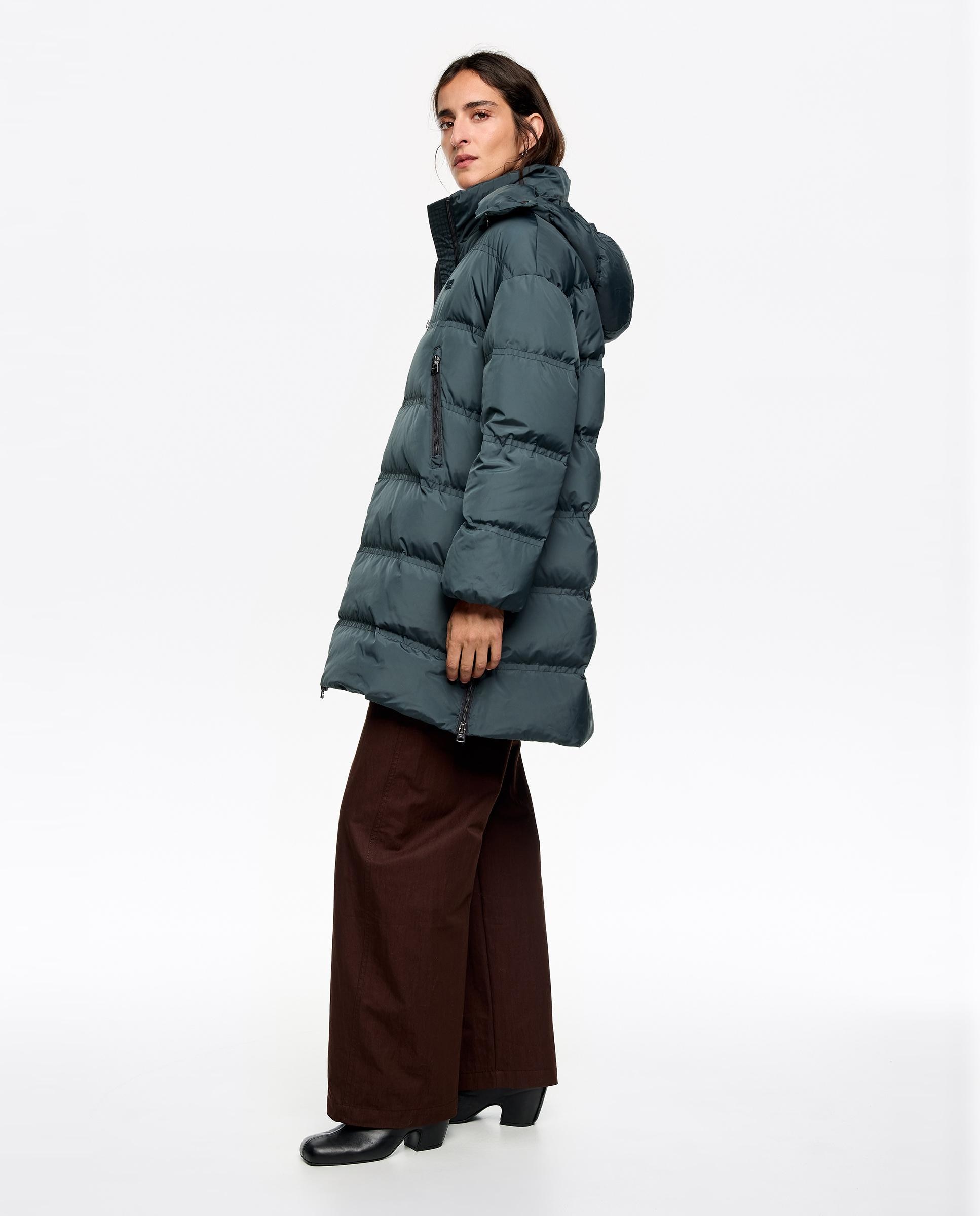 Blusão Acolchoado em Pena Linha a com Capuz Desmontável Azul-escuro-2