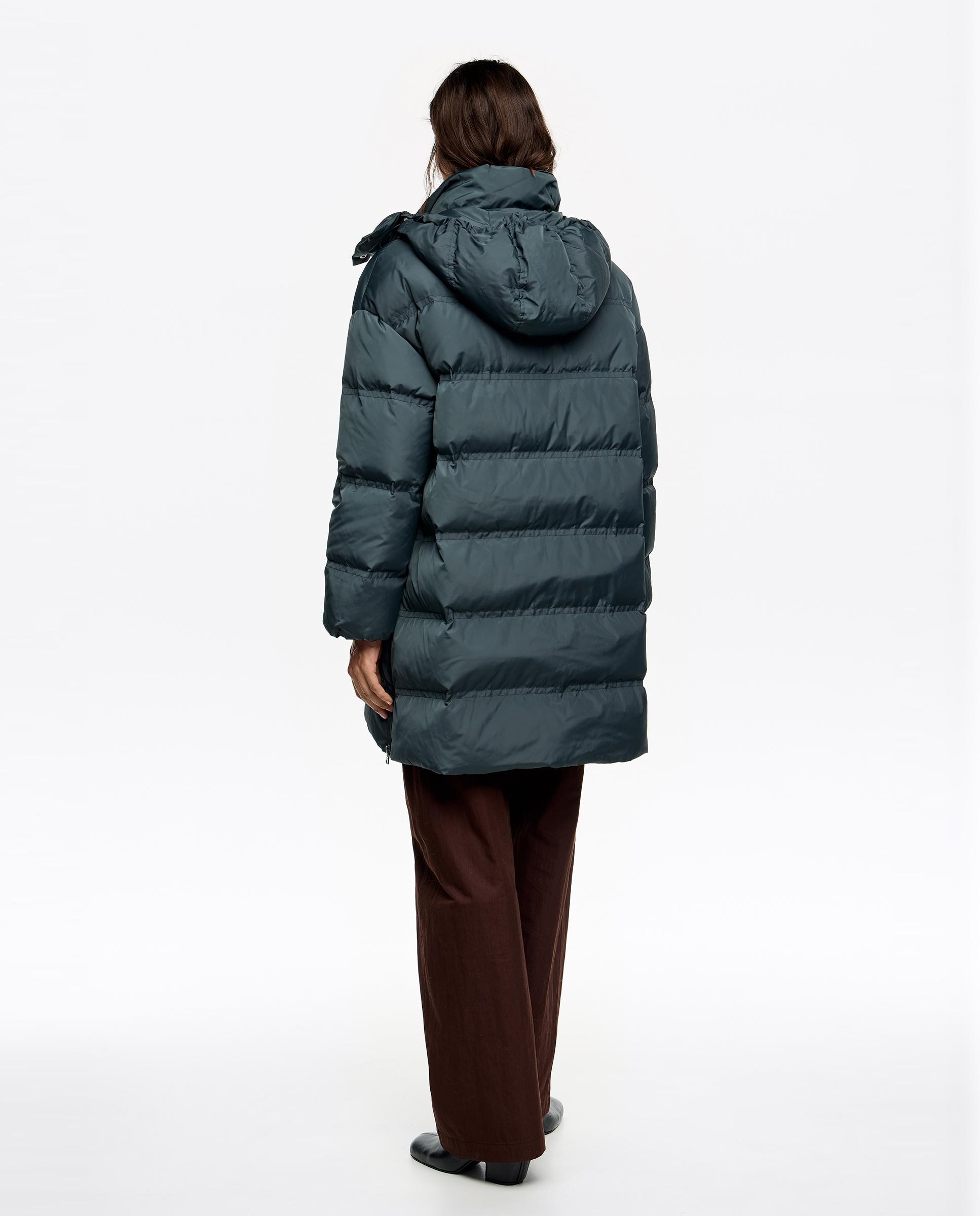 Blusão Acolchoado em Pena Linha a com Capuz Desmontável Azul-escuro-3