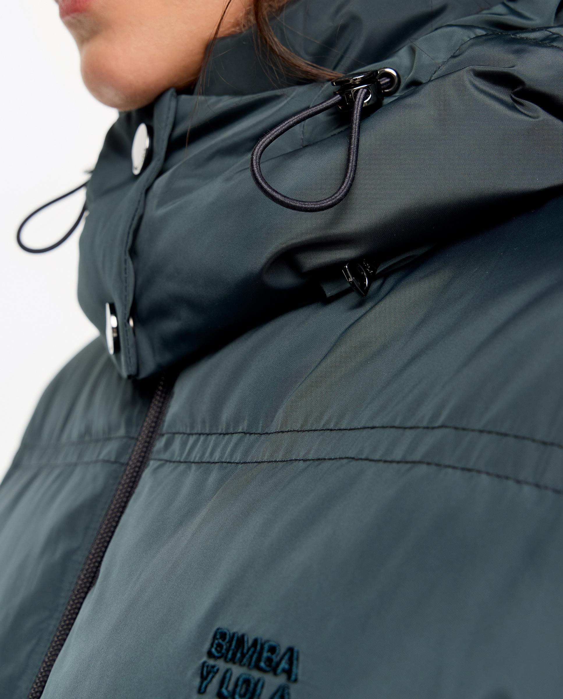 Blusão Acolchoado em Pena Linha a com Capuz Desmontável Azul-escuro-5