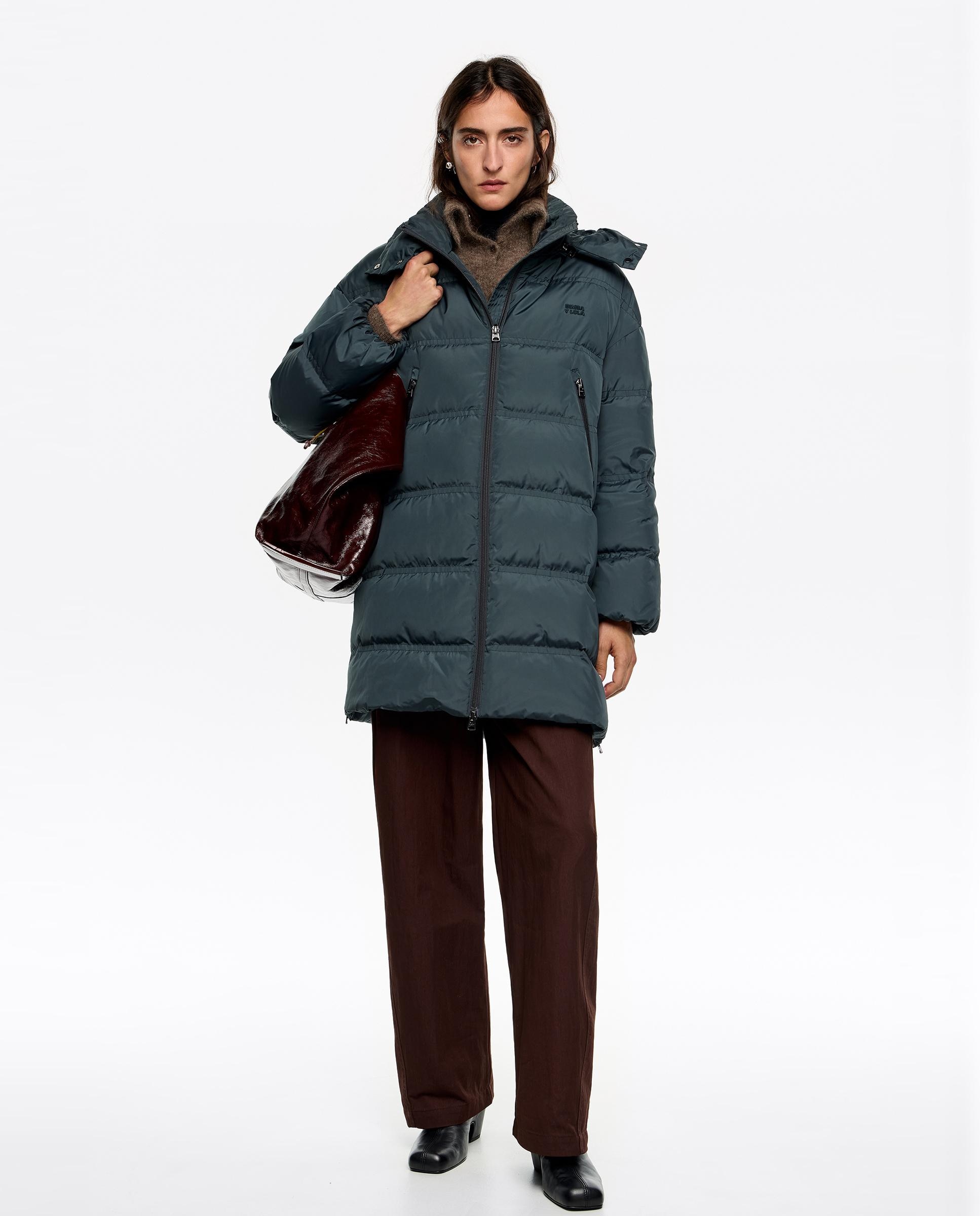 Blusão Acolchoado em Pena Linha a com Capuz Desmontável Azul-escuro-7