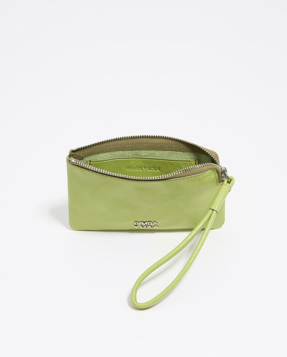Porta-moedas em Pele com Fecho Zip Verde-3