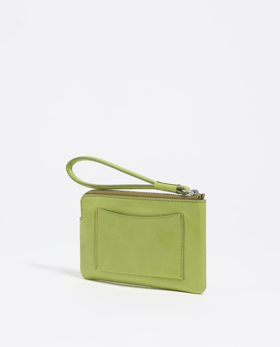 Porta-moedas em Pele com Fecho Zip Verde-4