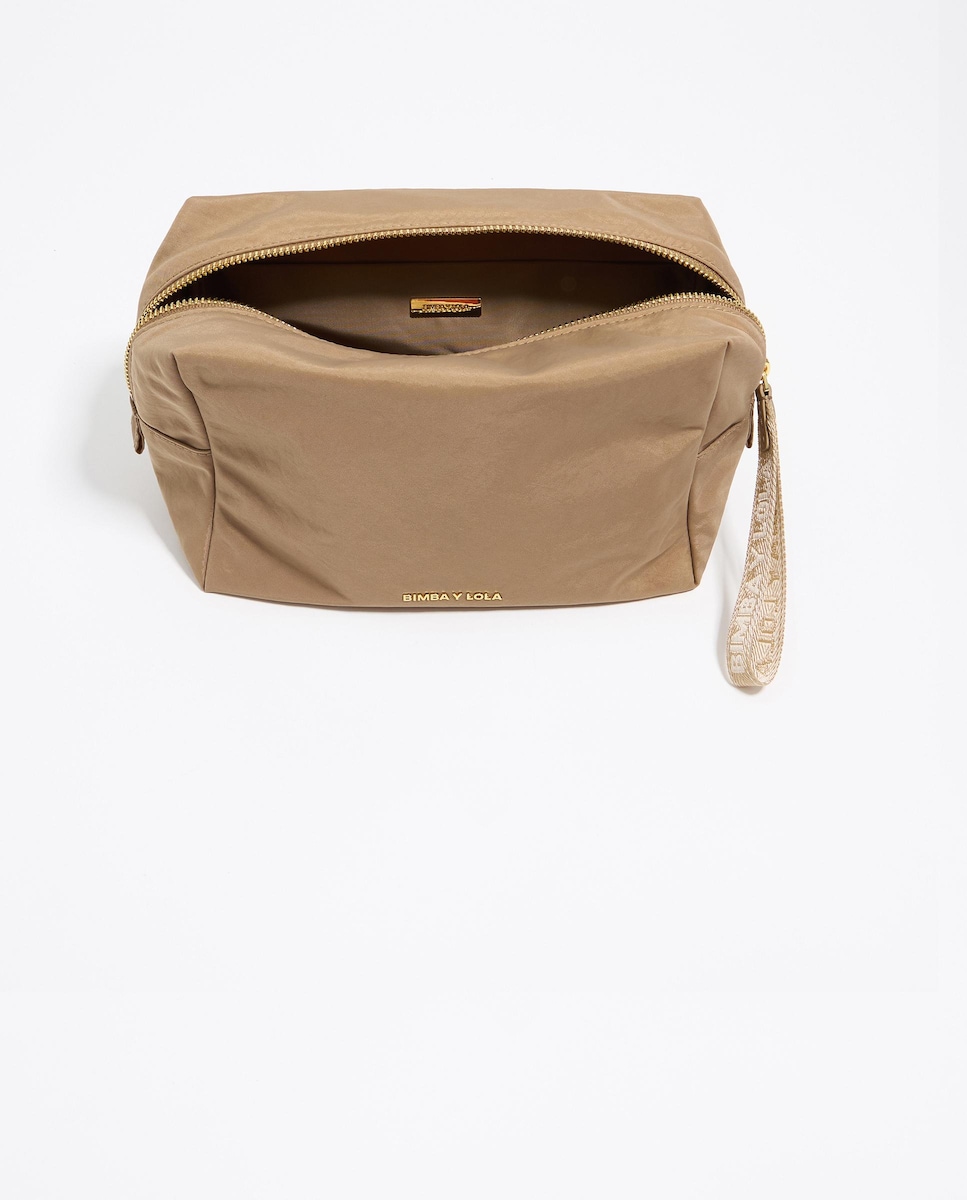 Necessaire de Nylon com Fecho Zip Castanho-3