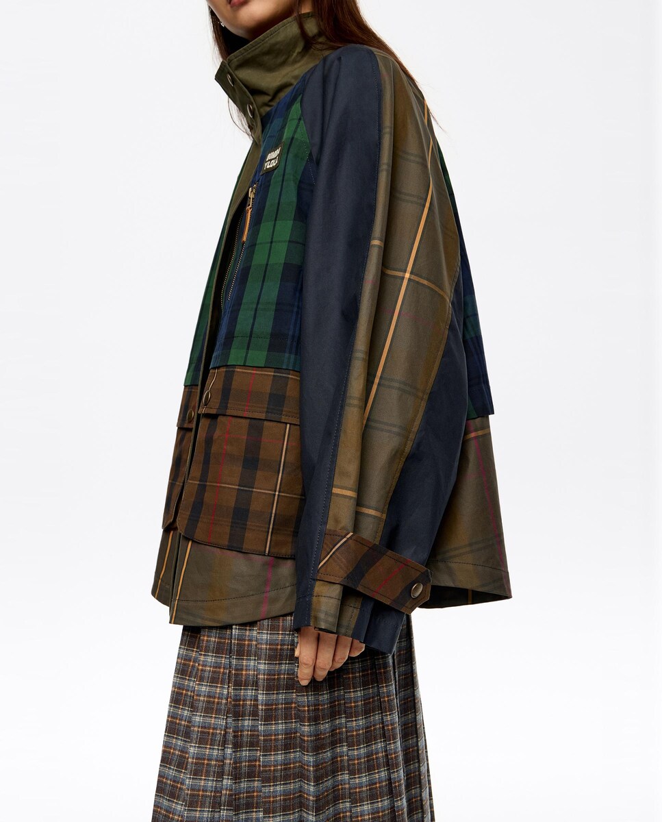 Gabardina Curta de Gola Subida Aos Quadrados Azul-marinho-4