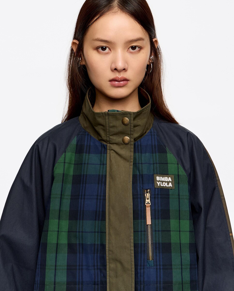 Gabardina Curta de Gola Subida Aos Quadrados Azul-marinho-5