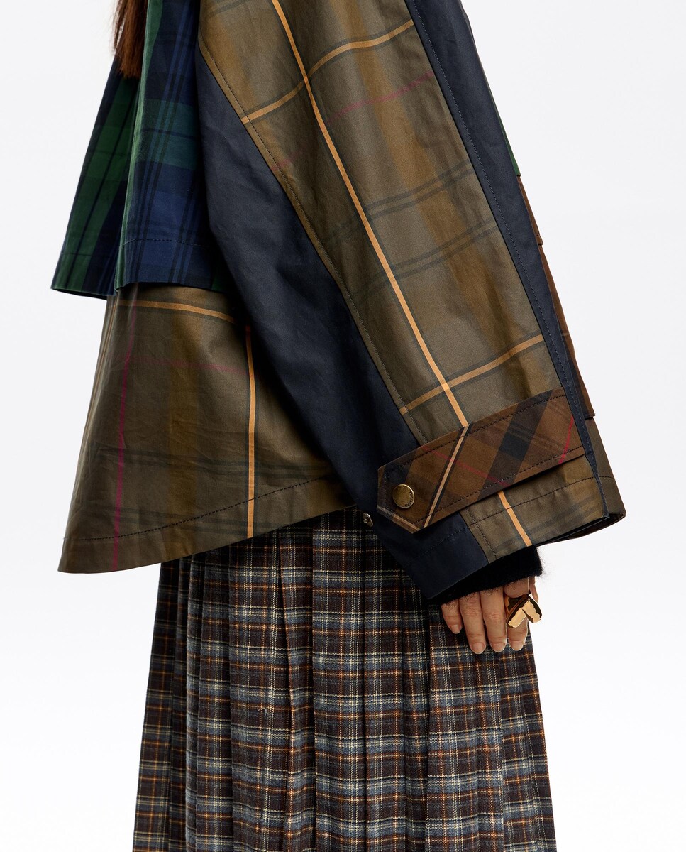 Gabardina Curta de Gola Subida Aos Quadrados Azul-marinho-6