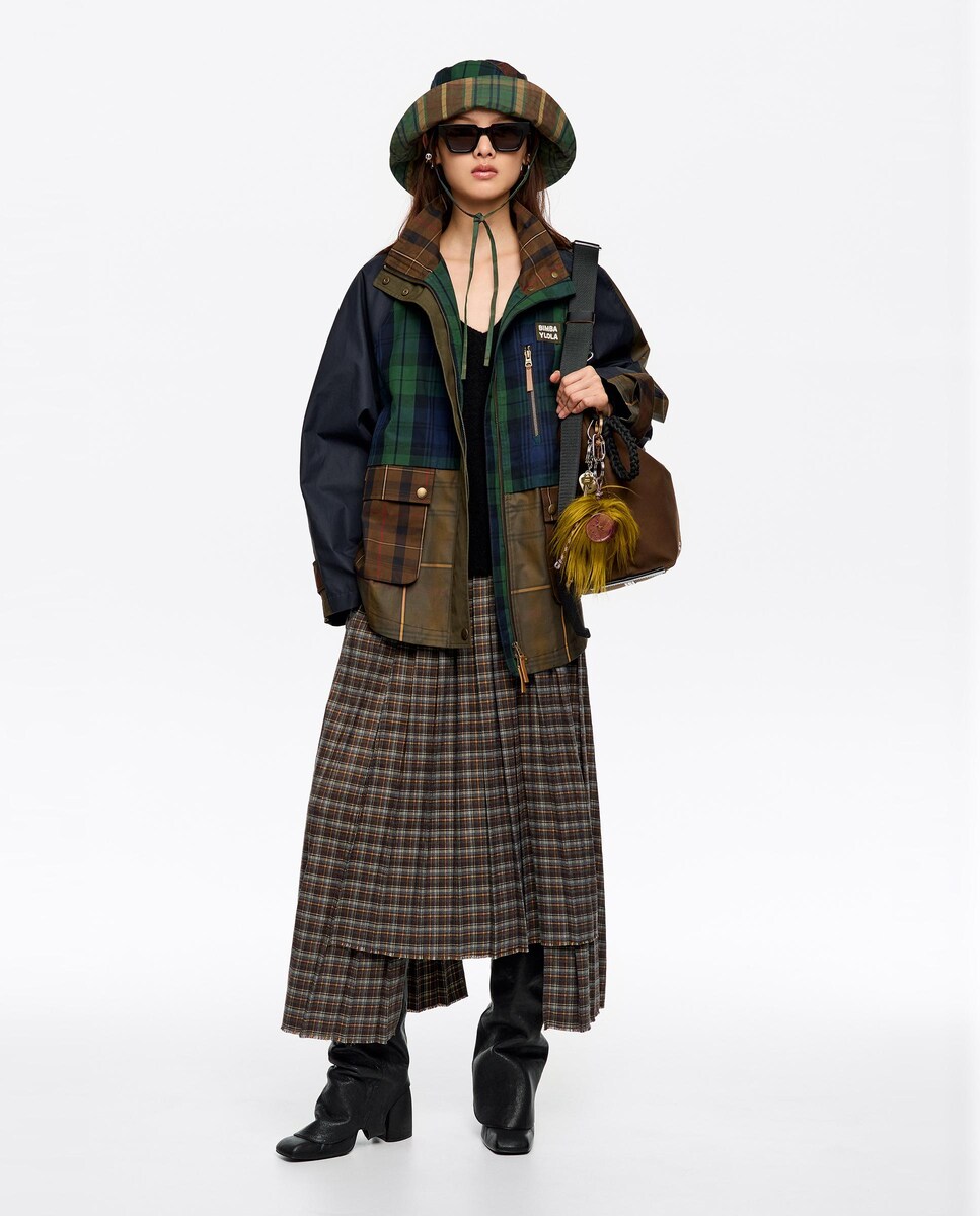 Gabardina Curta de Gola Subida Aos Quadrados Azul-marinho-8