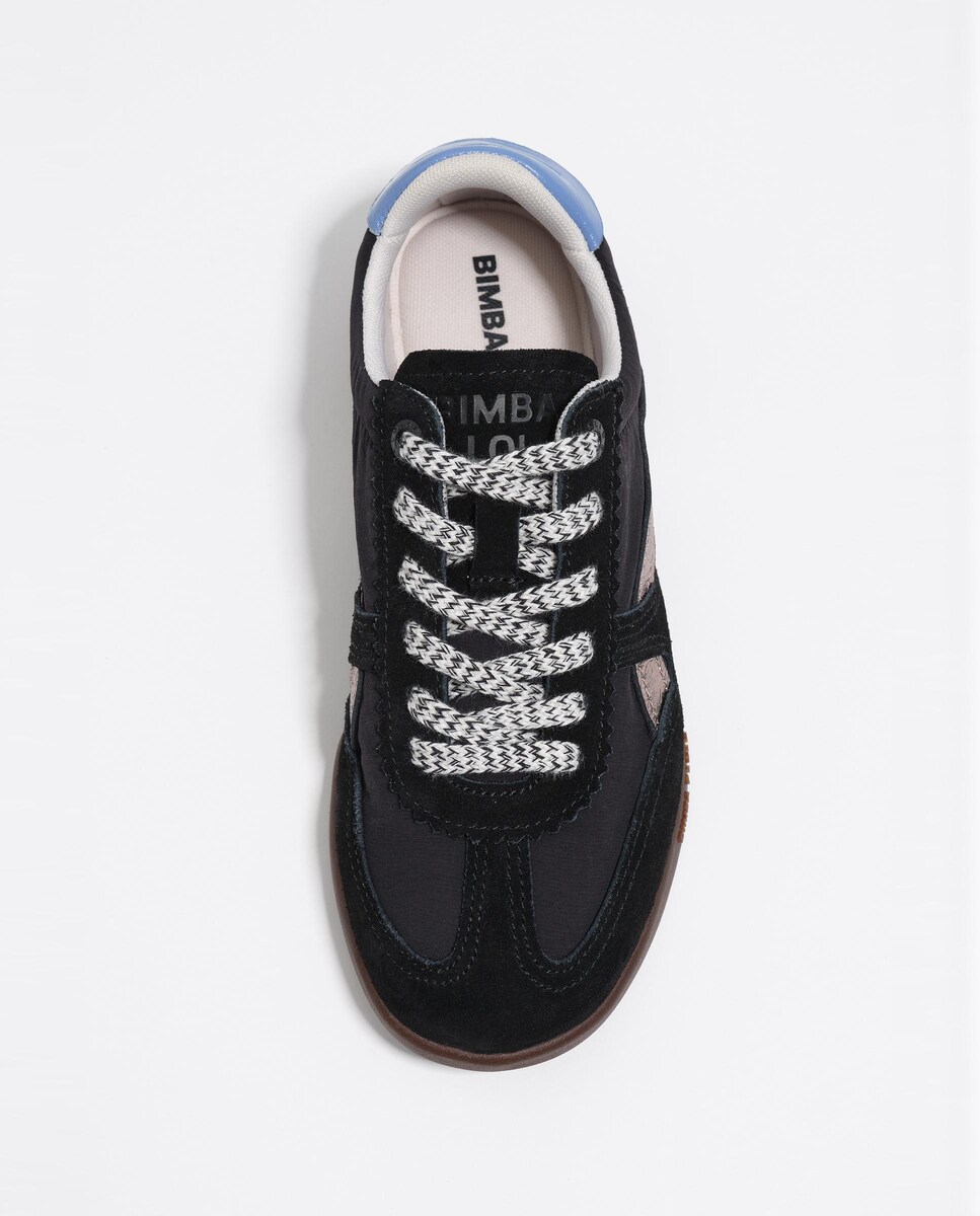 Sapatilhas Desportivas de Pele com Logo Print em Contraste Preto-4