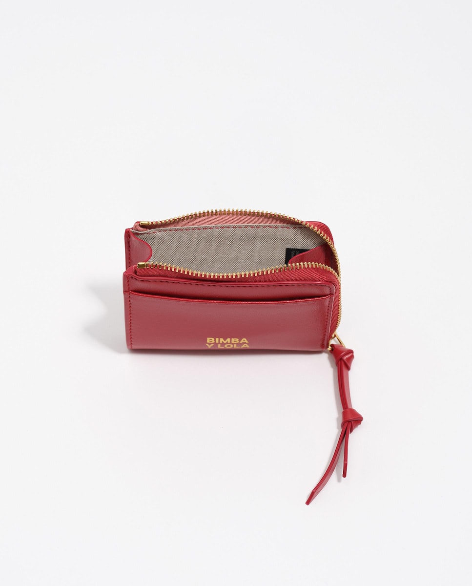 Porta-moedas de Pele com Fecho Zip Vermelho-3