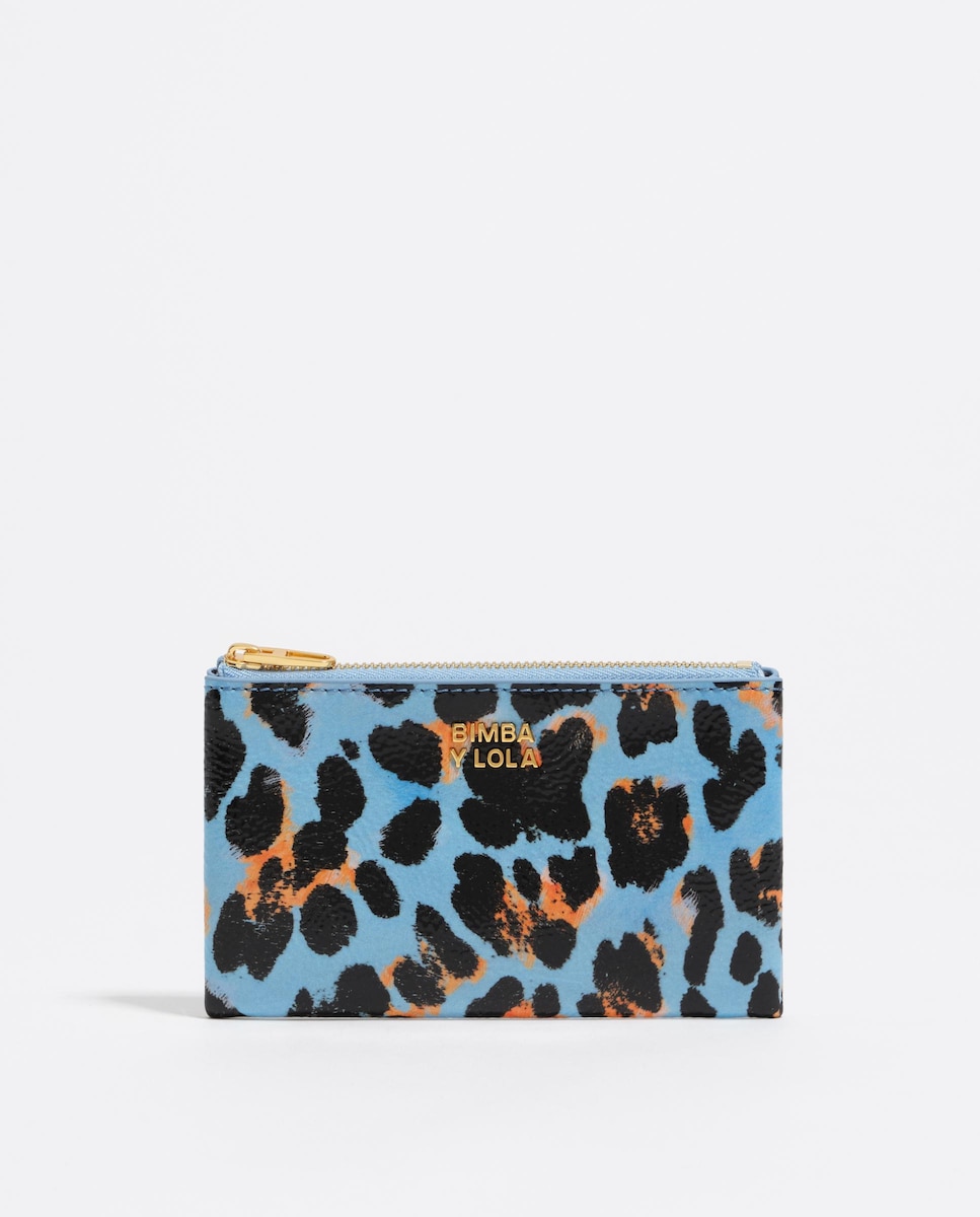 Porta-moedas com Textura Brilhante Print Leopard Azul / Preto-1