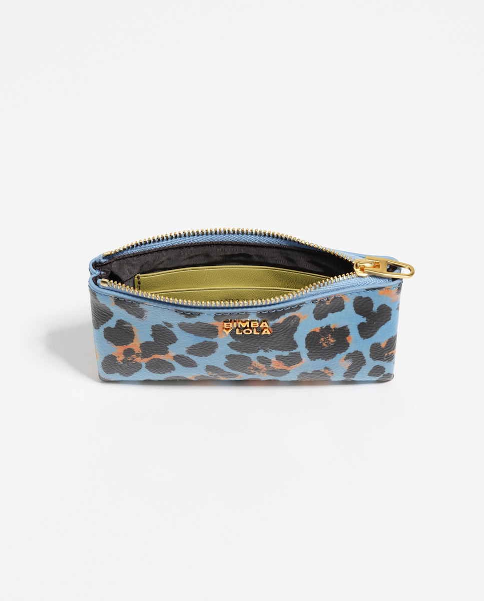 Porta-moedas com Textura Brilhante Print Leopard Azul / Preto-3